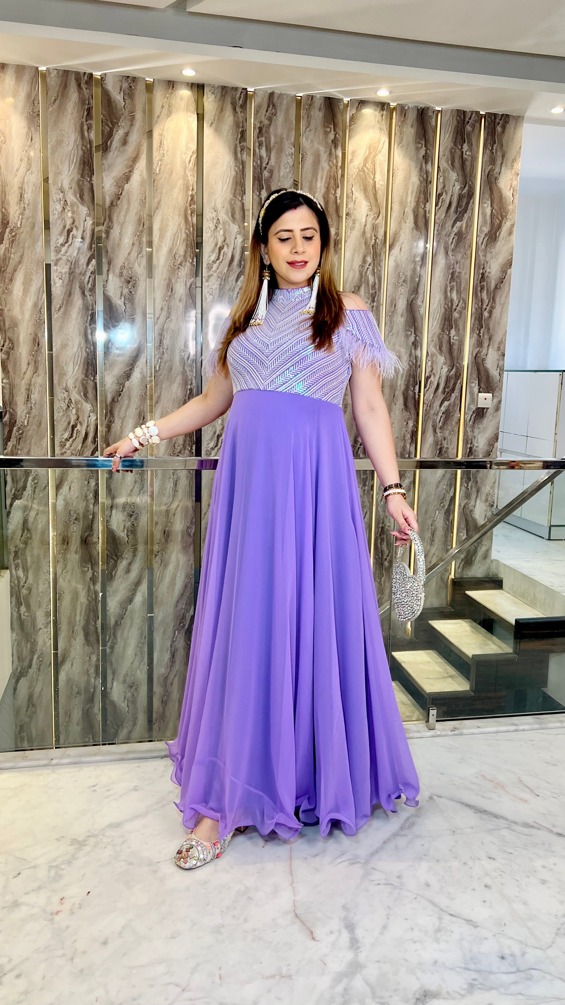 Lavender Chikankari Gown