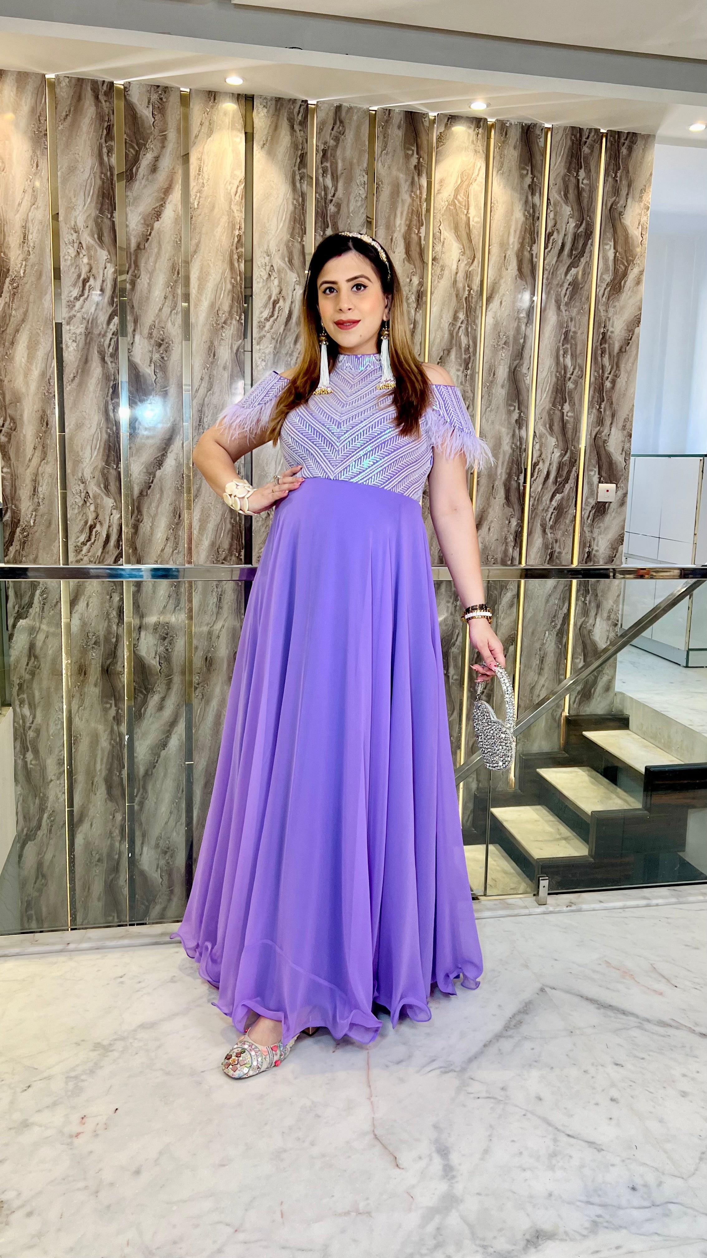 Lavender Chikankari Gown