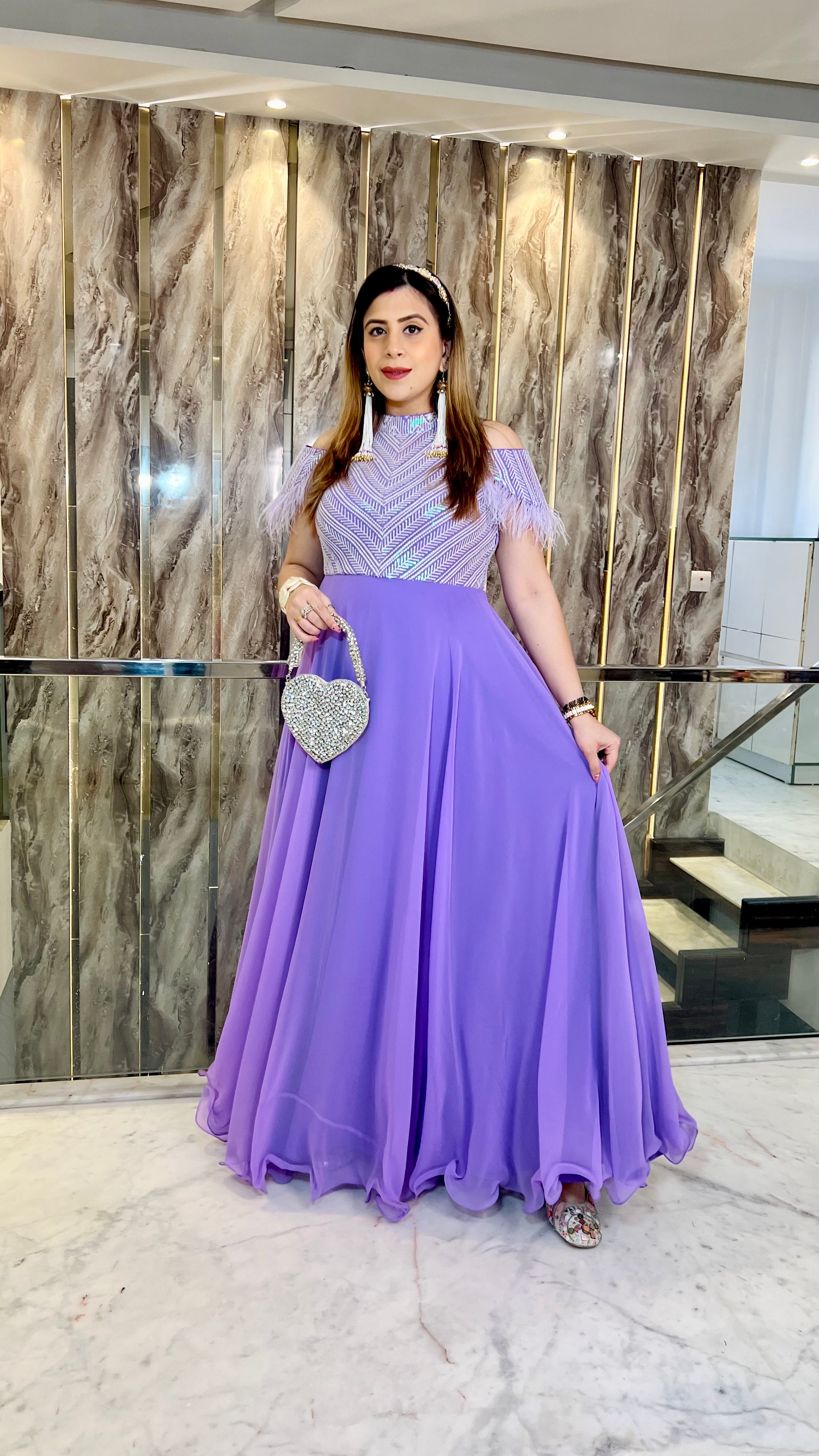 Lavender Chikankari Gown