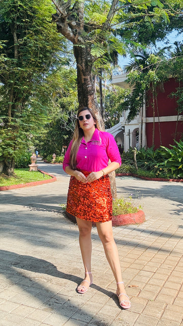 Orange Sequin Mini Skirt
