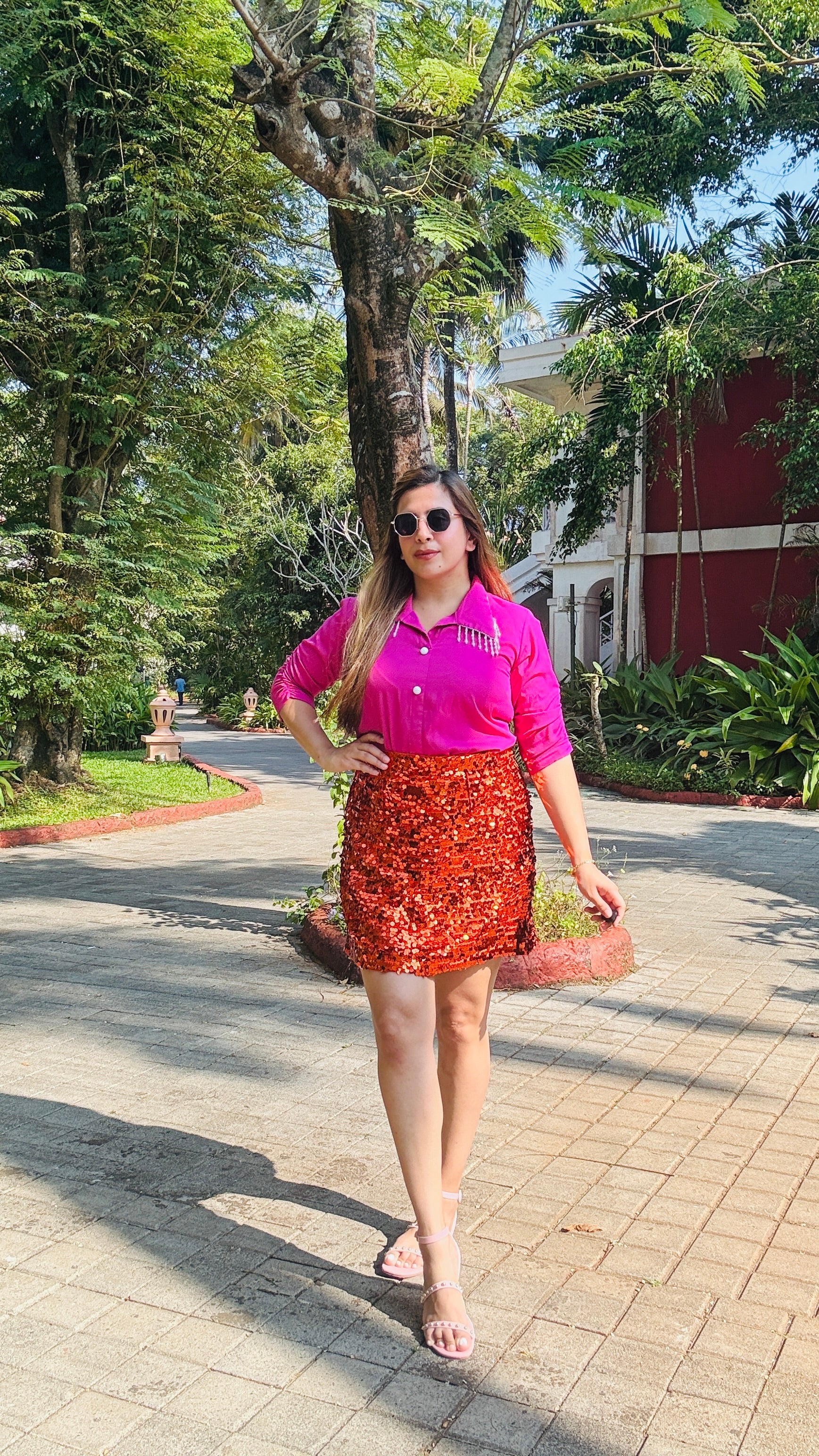 Orange Sequin Mini Skirt