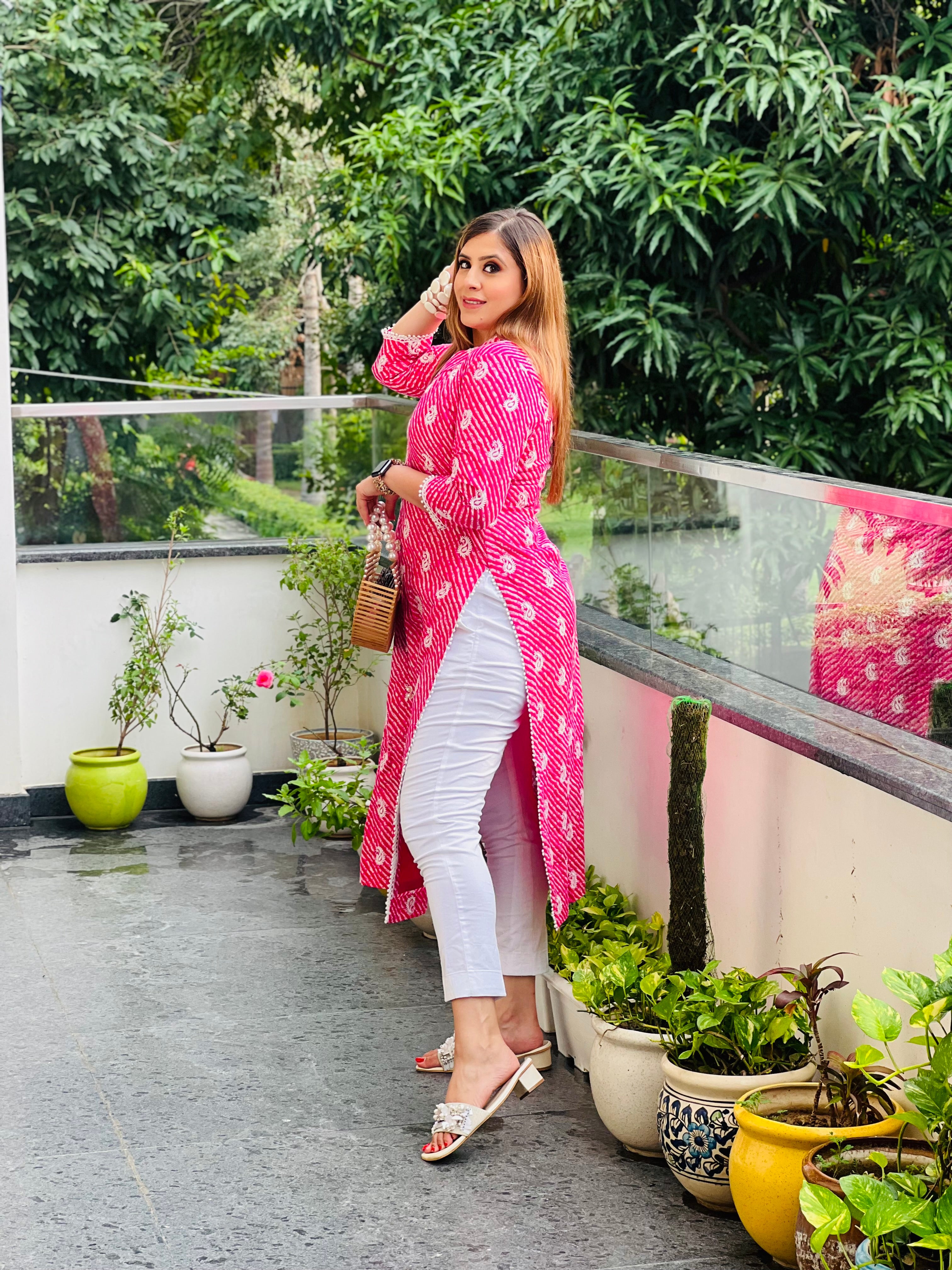 Pink Leheriya Cotton Kurti