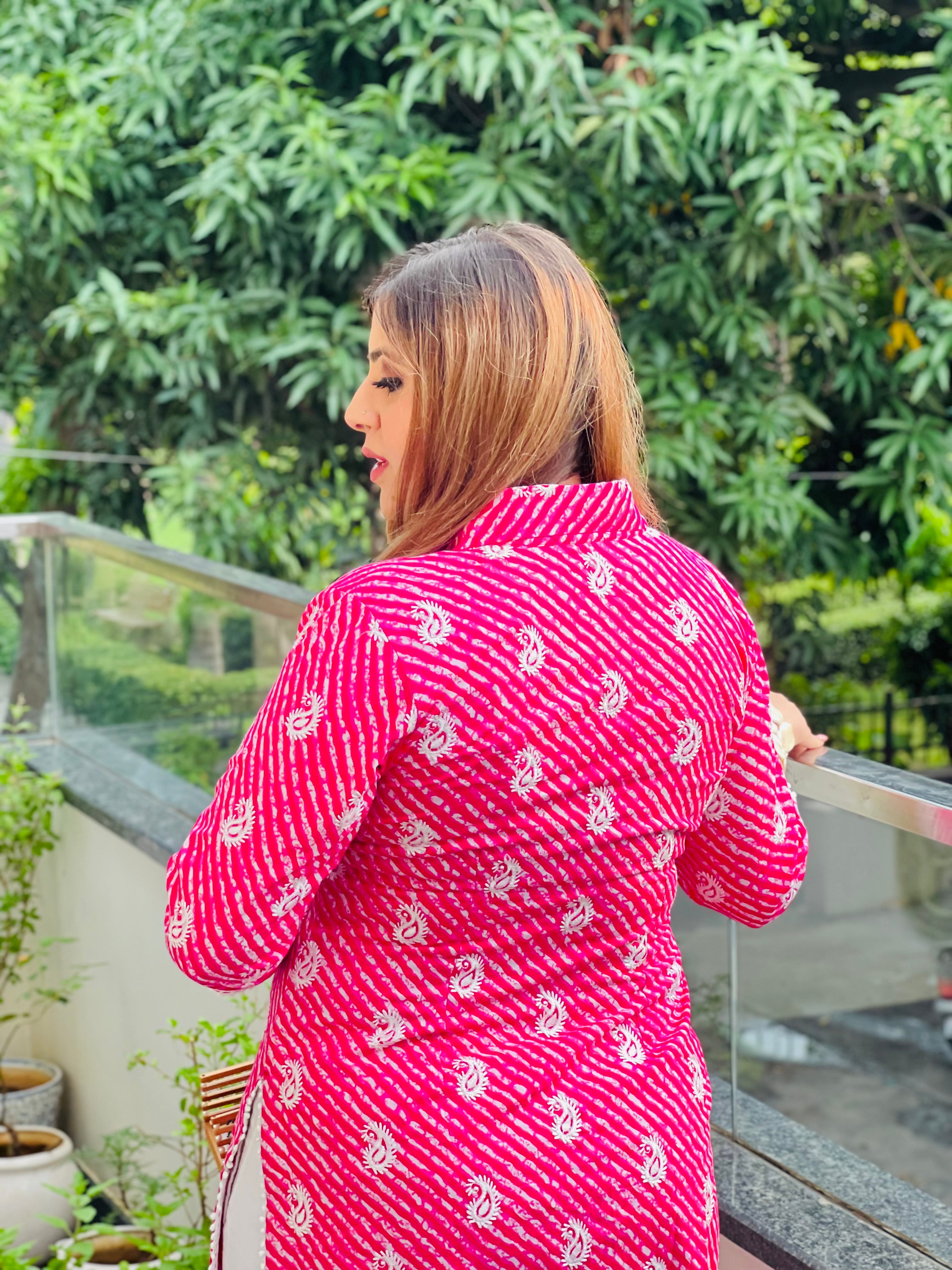 Pink Leheriya Cotton Kurti