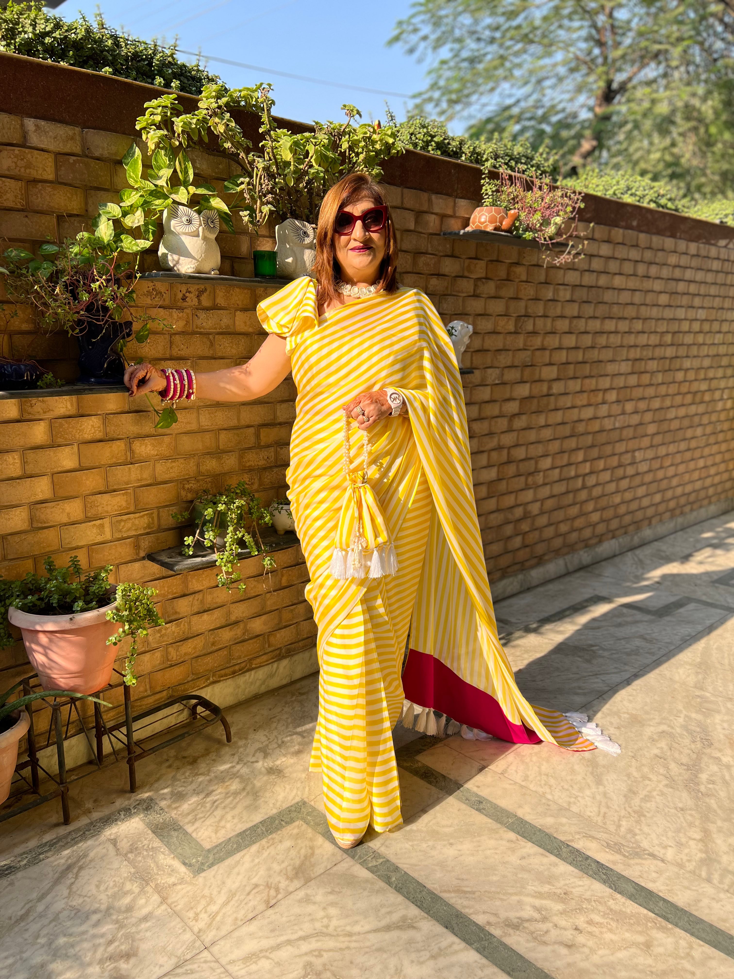 Yellow Stripes 1 Minute Saree