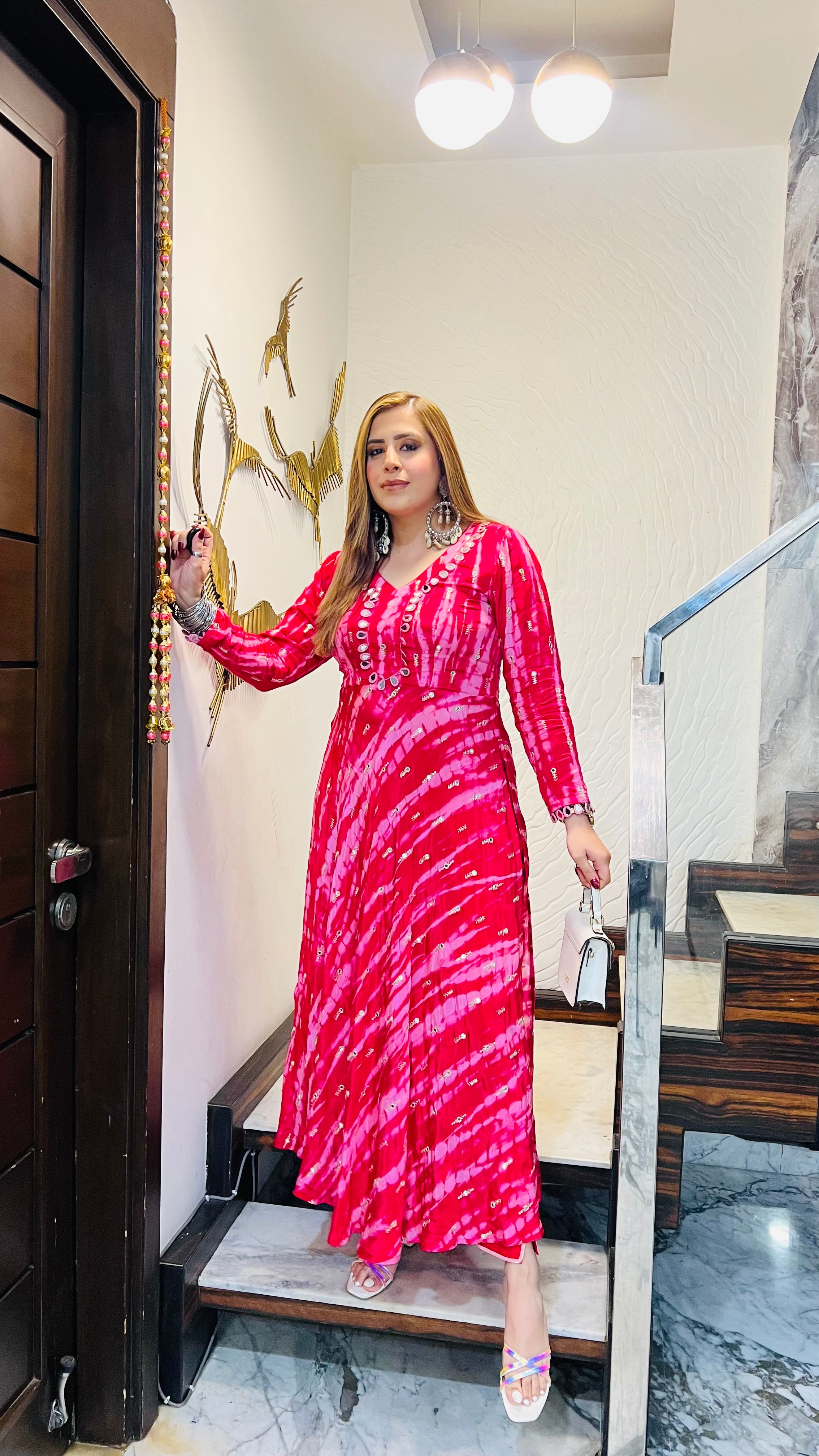 Hot Pink Shibori Suit With Free Bag