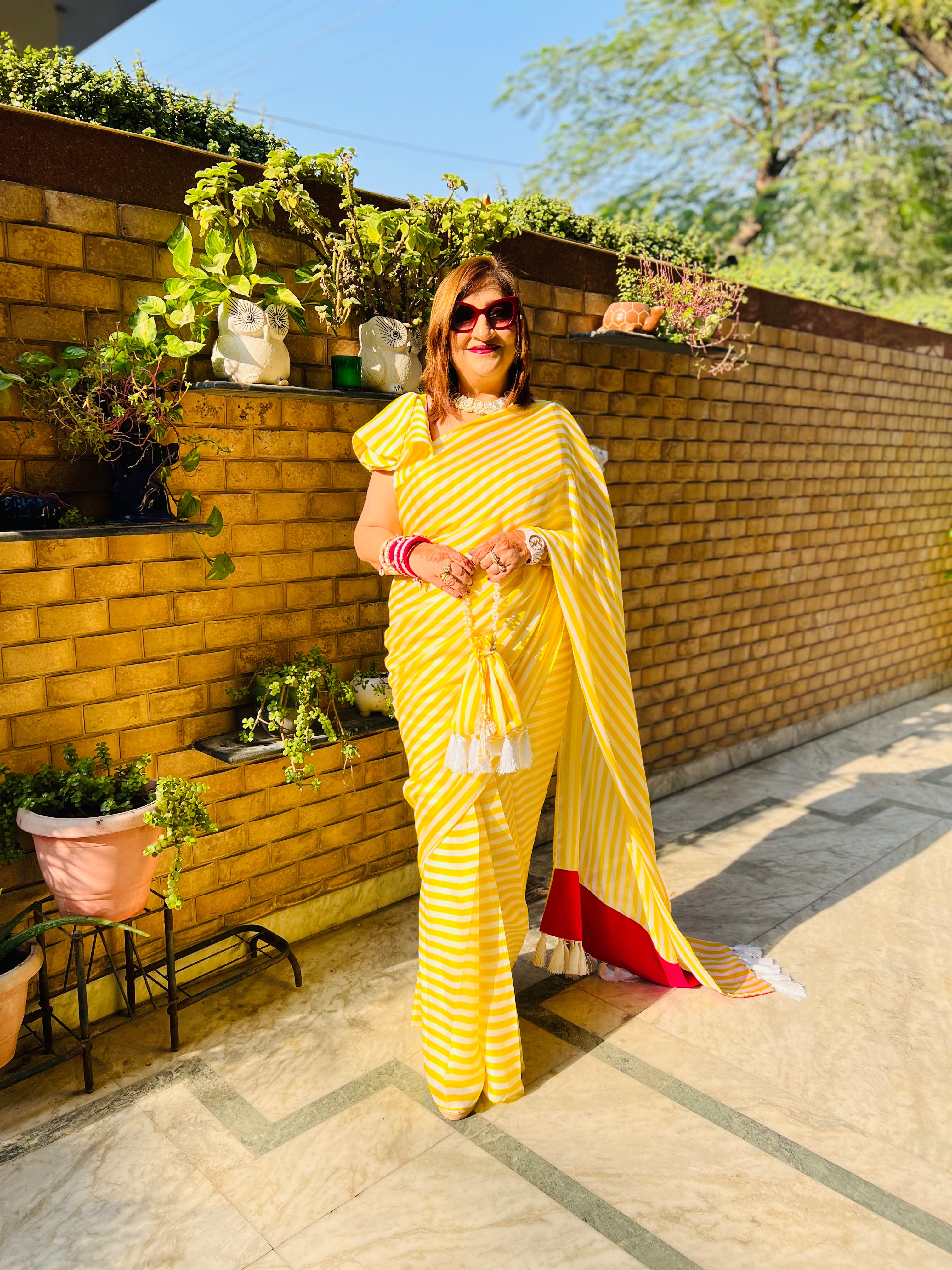 Yellow Stripes 1 Minute Saree