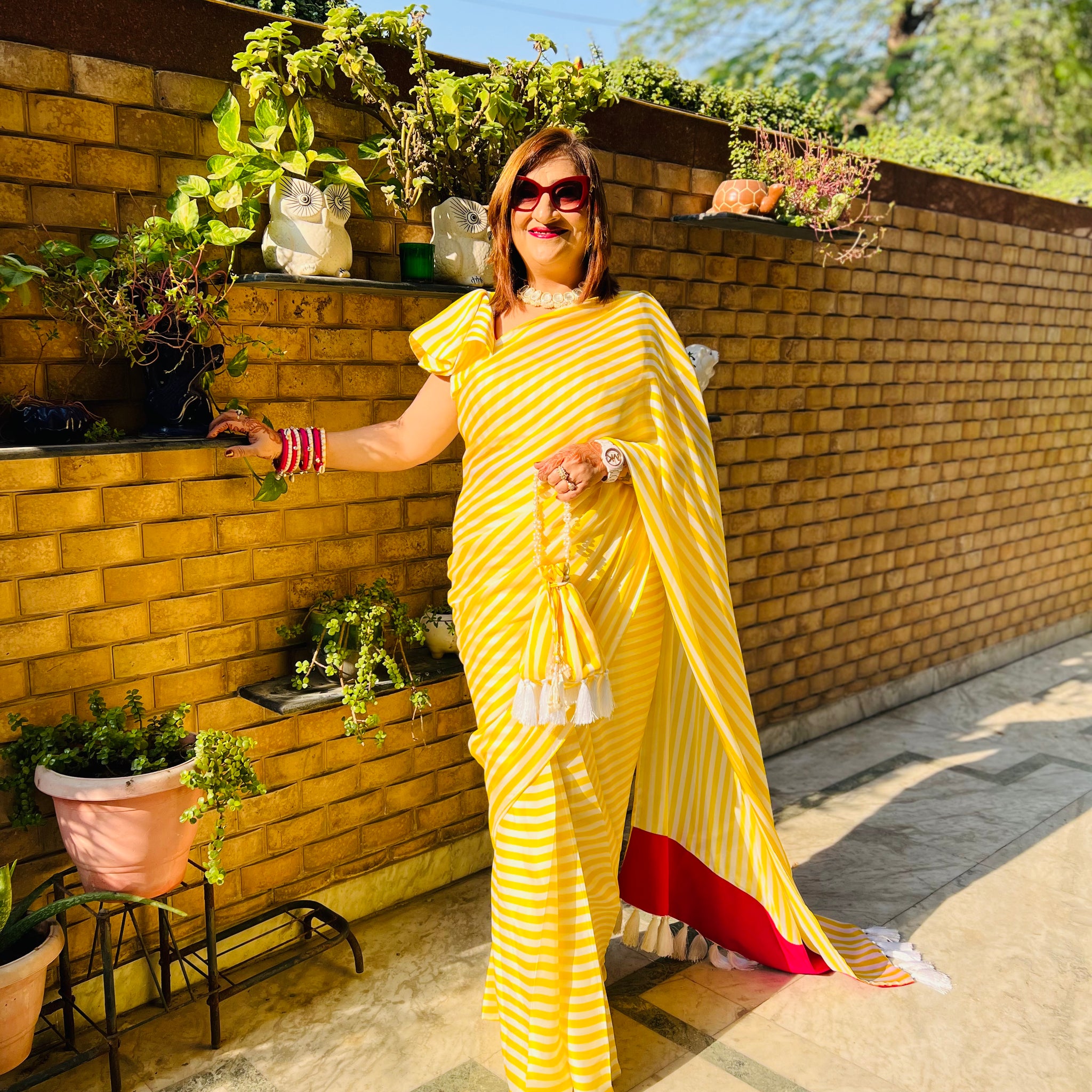 Yellow Stripes 1 Minute Saree