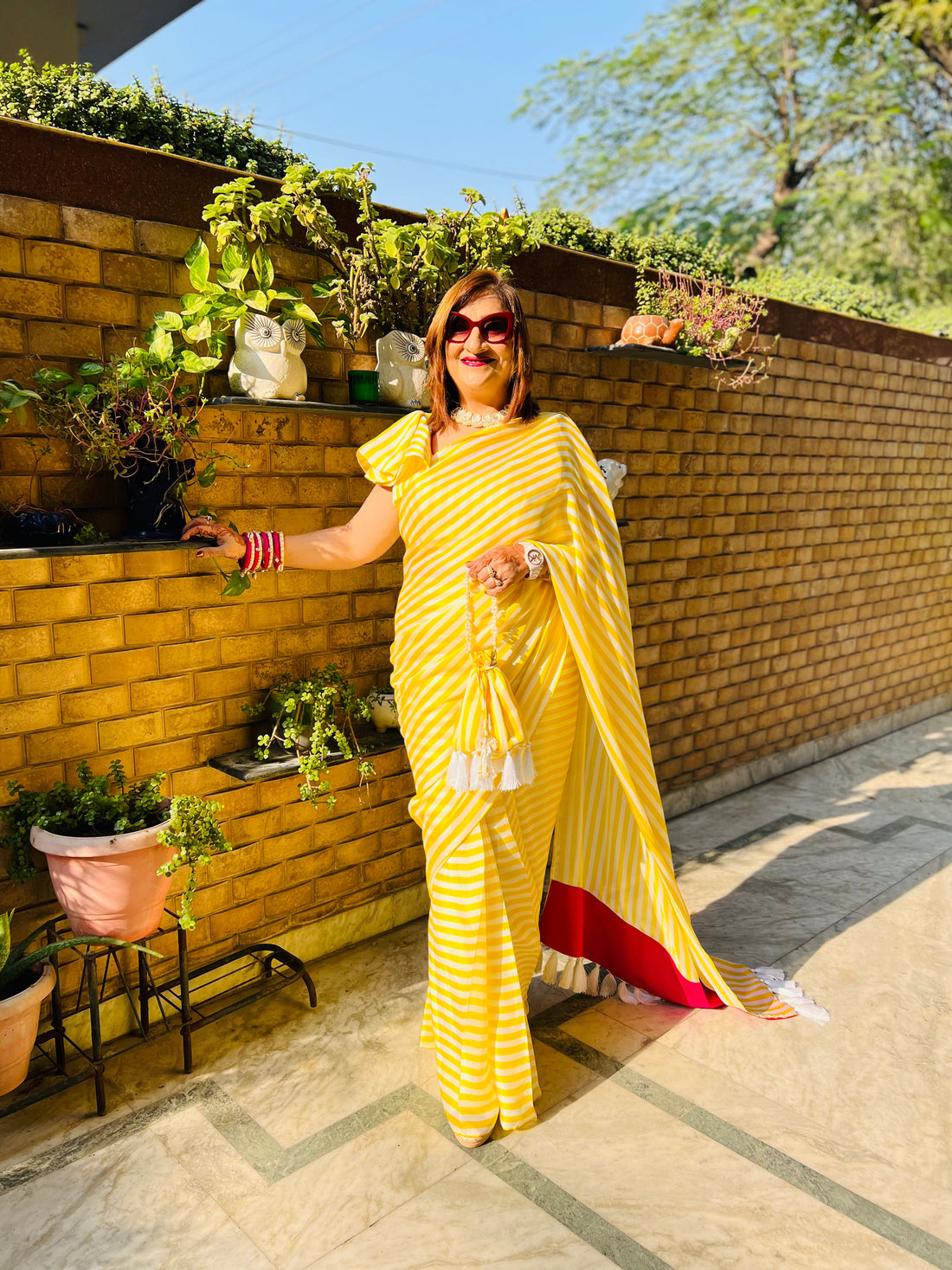 Yellow Stripes 1 Minute Saree | Lakhina Couture