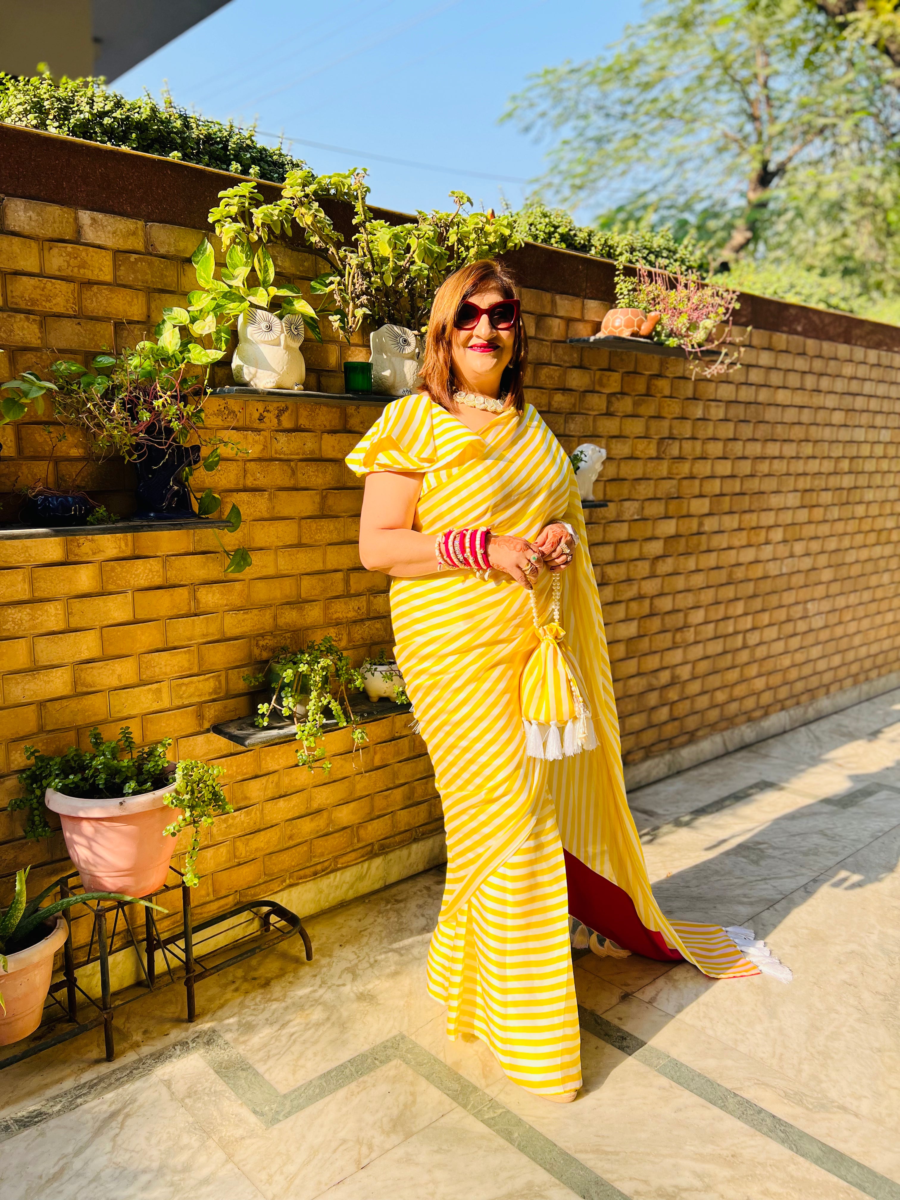 Yellow Stripes 1 Minute Saree