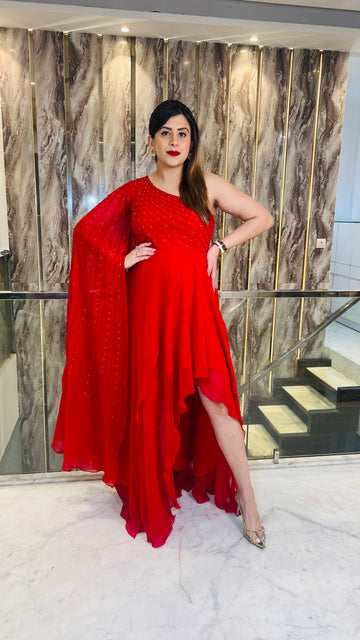 Red Sizzling Embroidered Gown