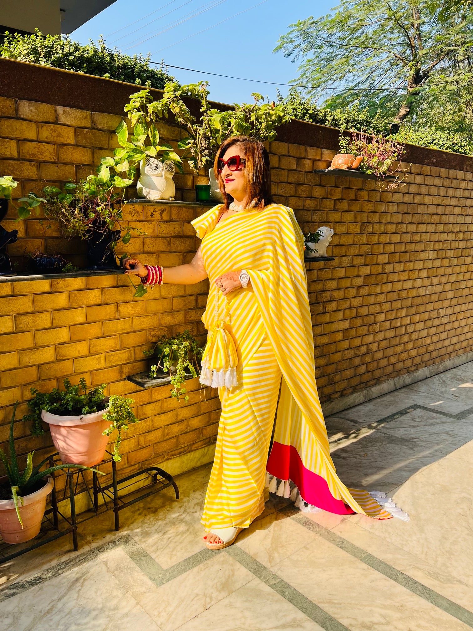 Yellow Stripes 1 Minute Saree