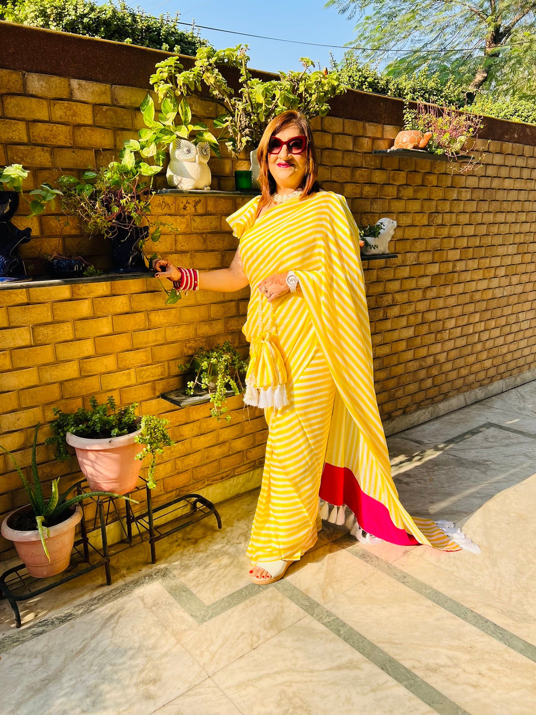 Yellow Stripes 1 Minute Saree | Lakhina Couture