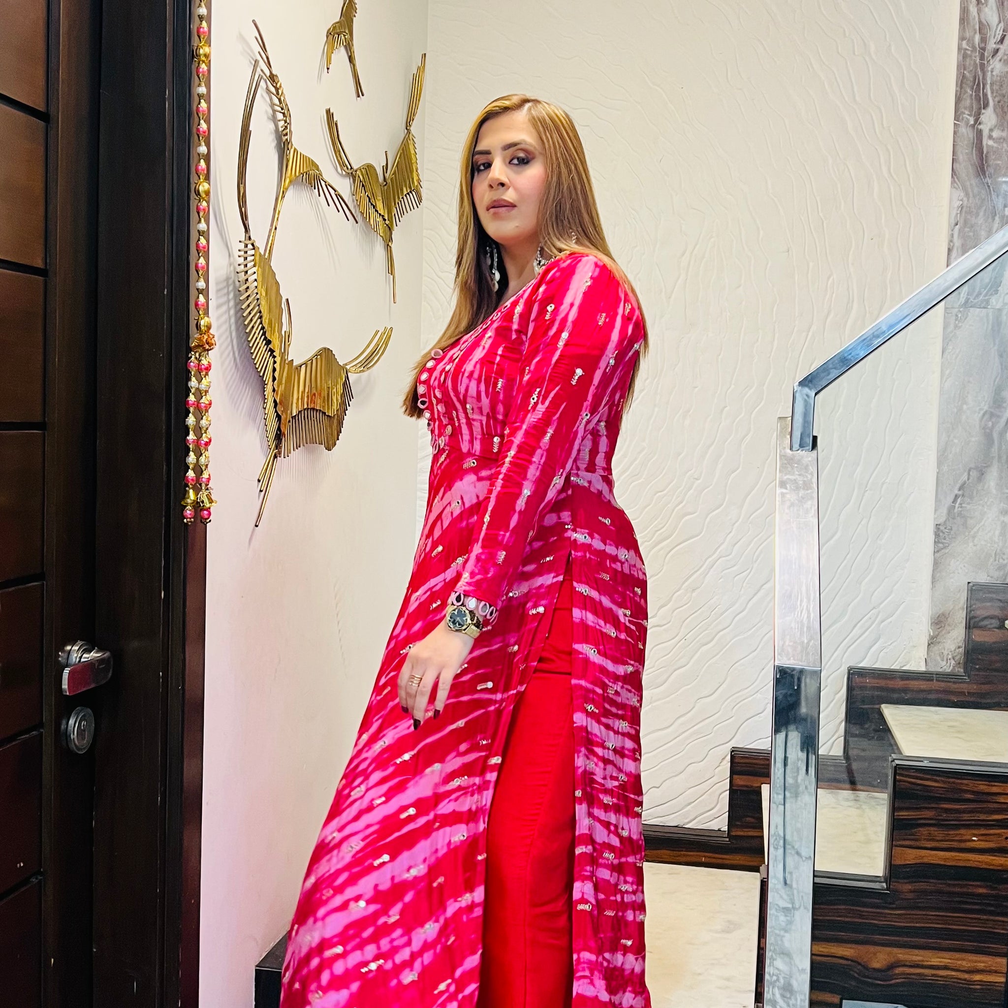 Hot Pink Shibori Suit With Free Bag