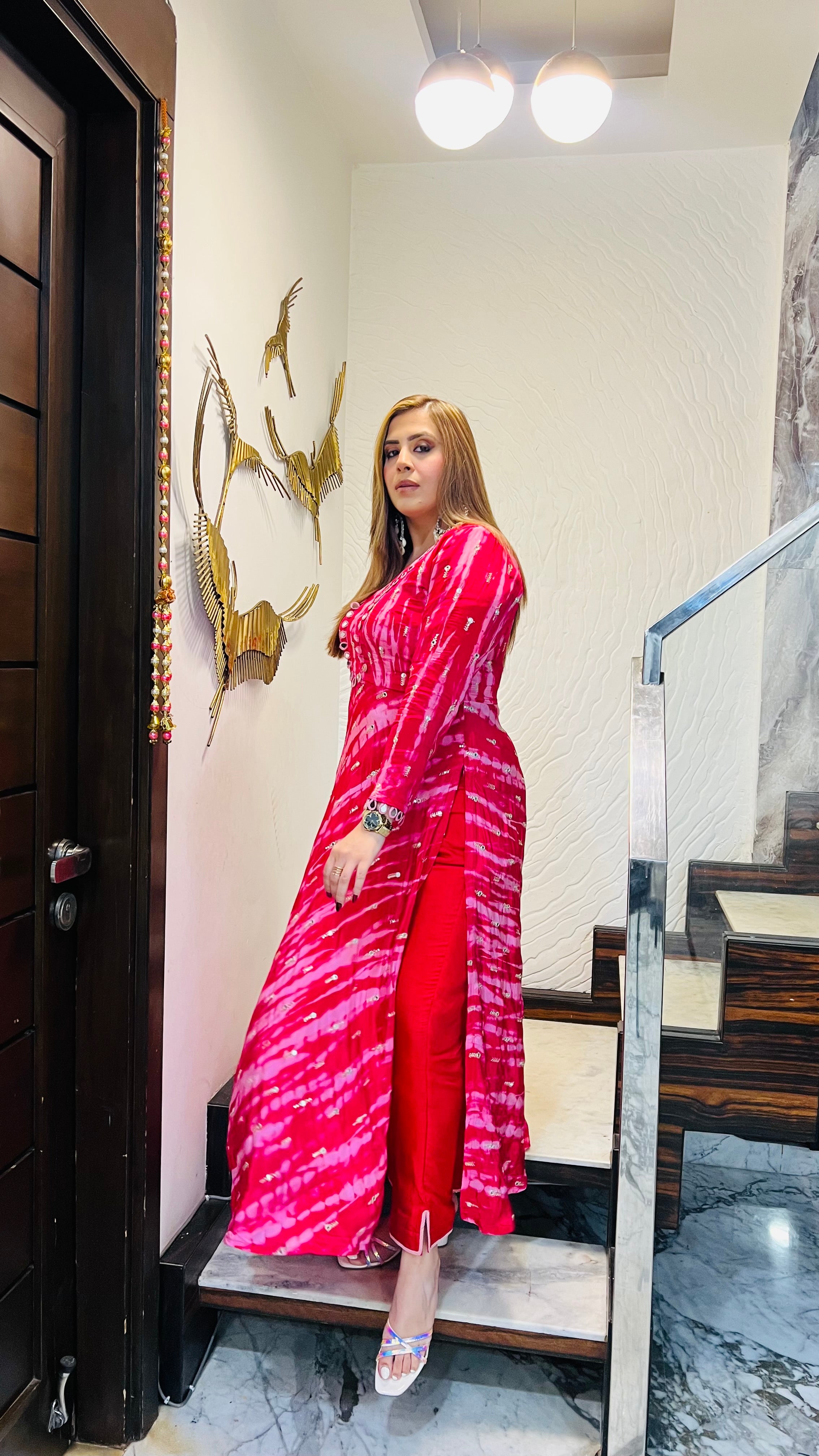 Hot Pink Shibori Suit With Free Bag