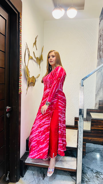 Hot Pink Shibori Suit With Free Bag