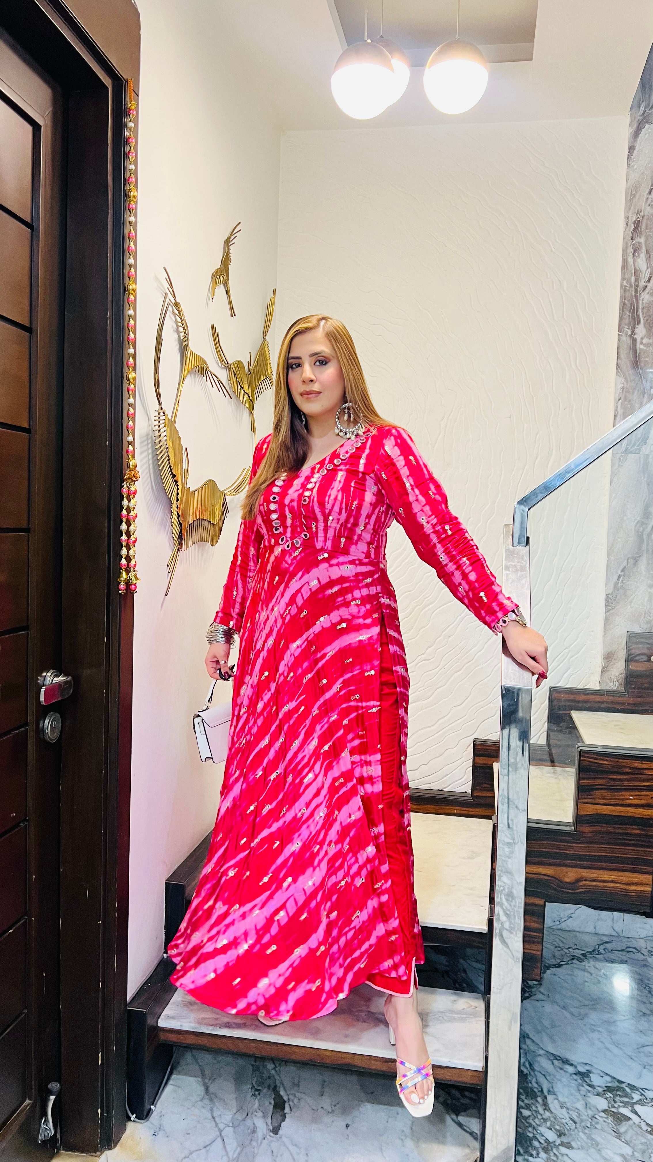 Hot Pink Shibori Suit With Free Bag