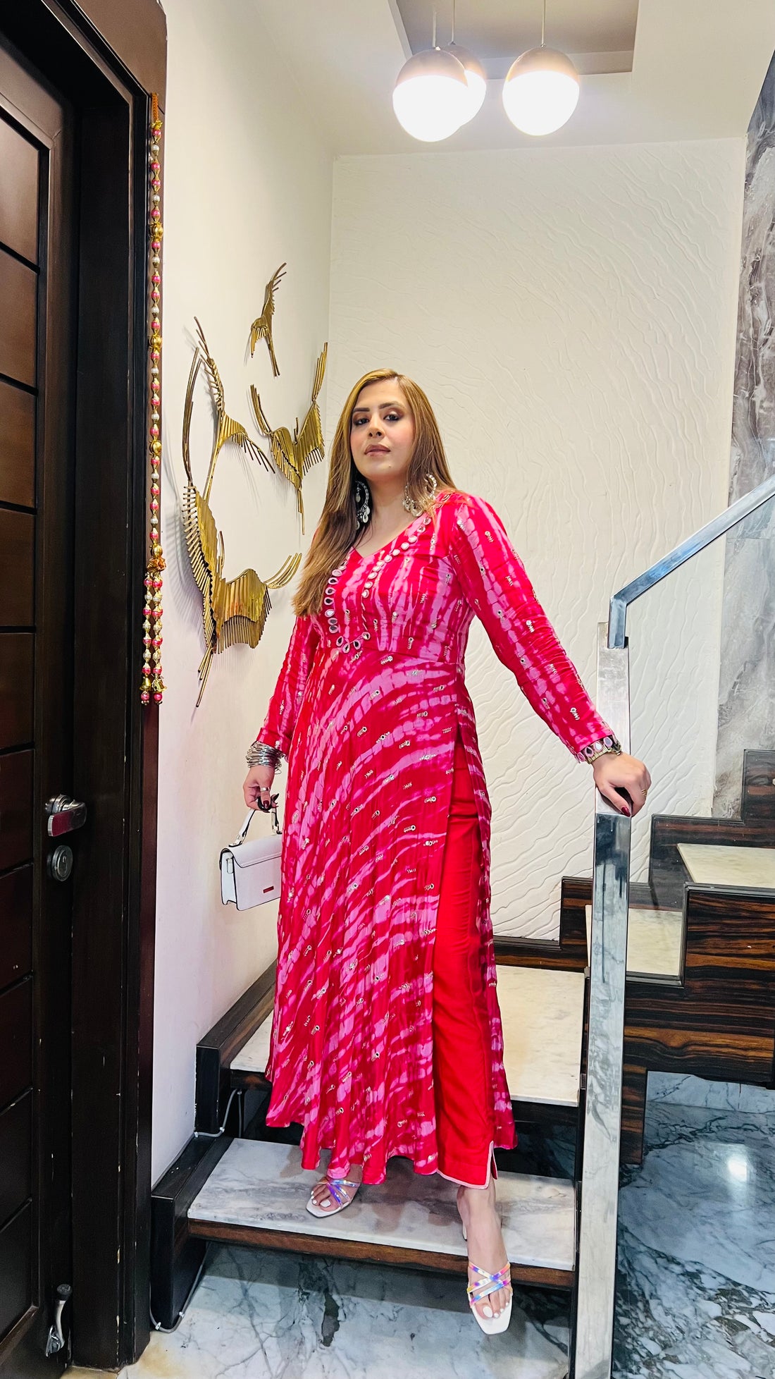 Hot Pink Shibori Suit With Free Bag