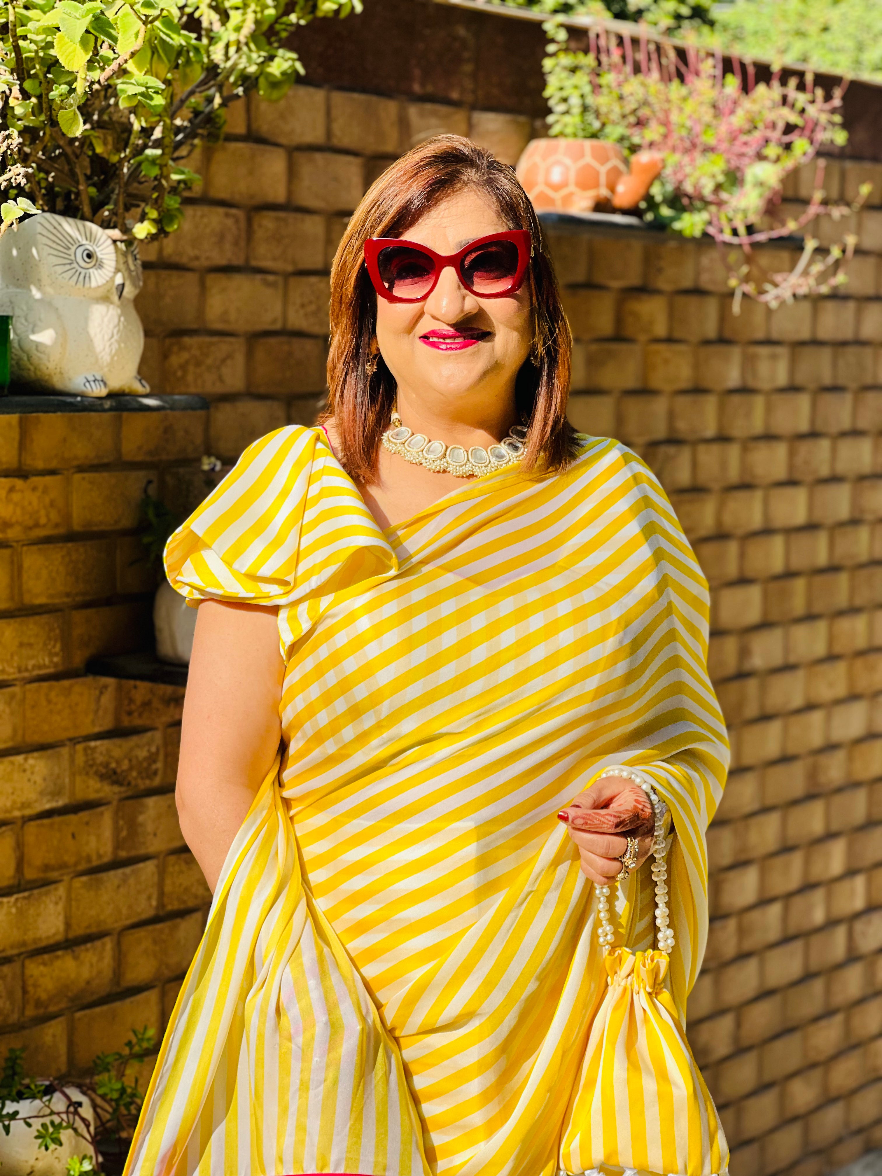 Yellow Stripes 1 Minute Saree