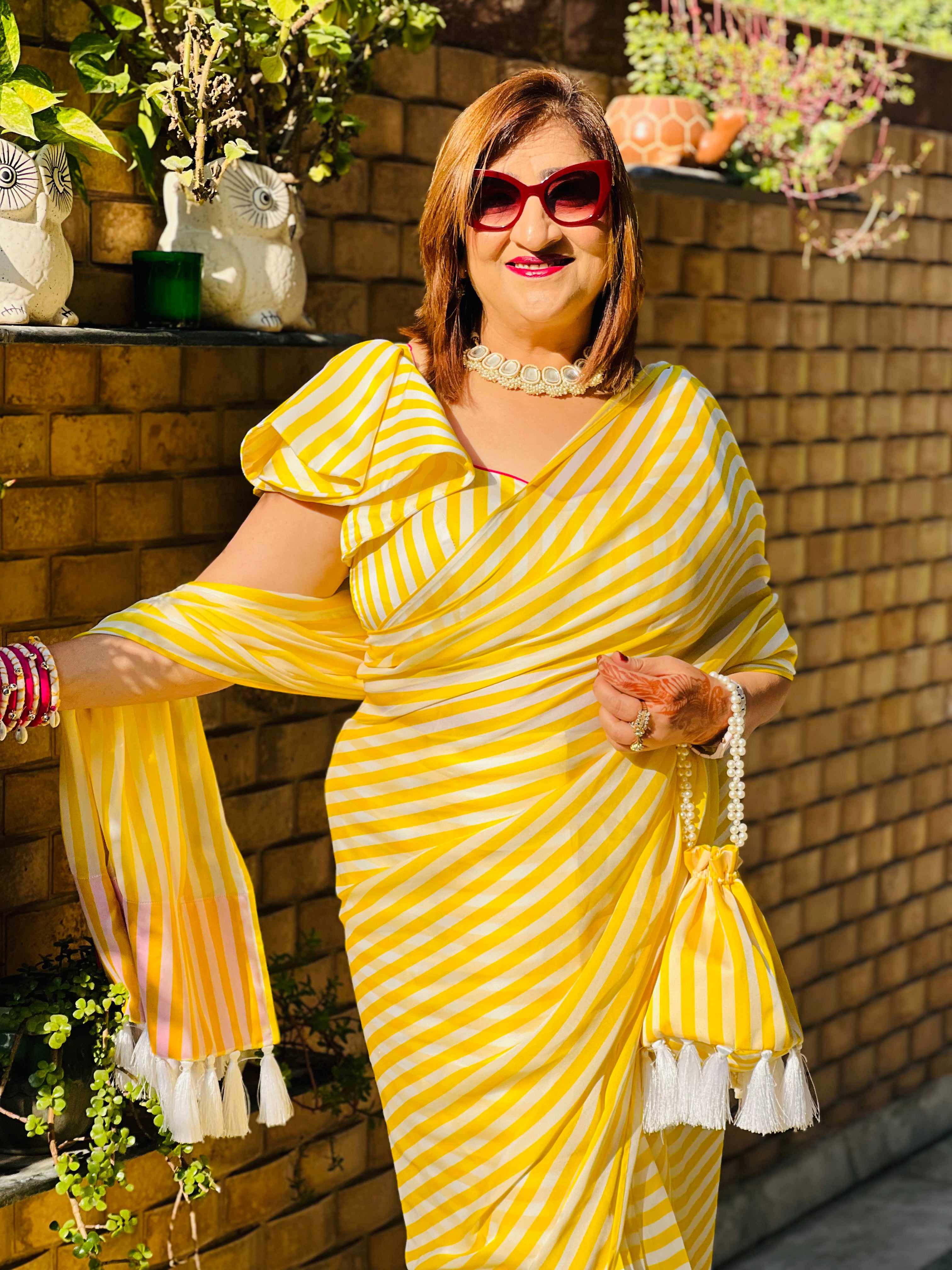 Yellow Stripes 1 Minute Saree