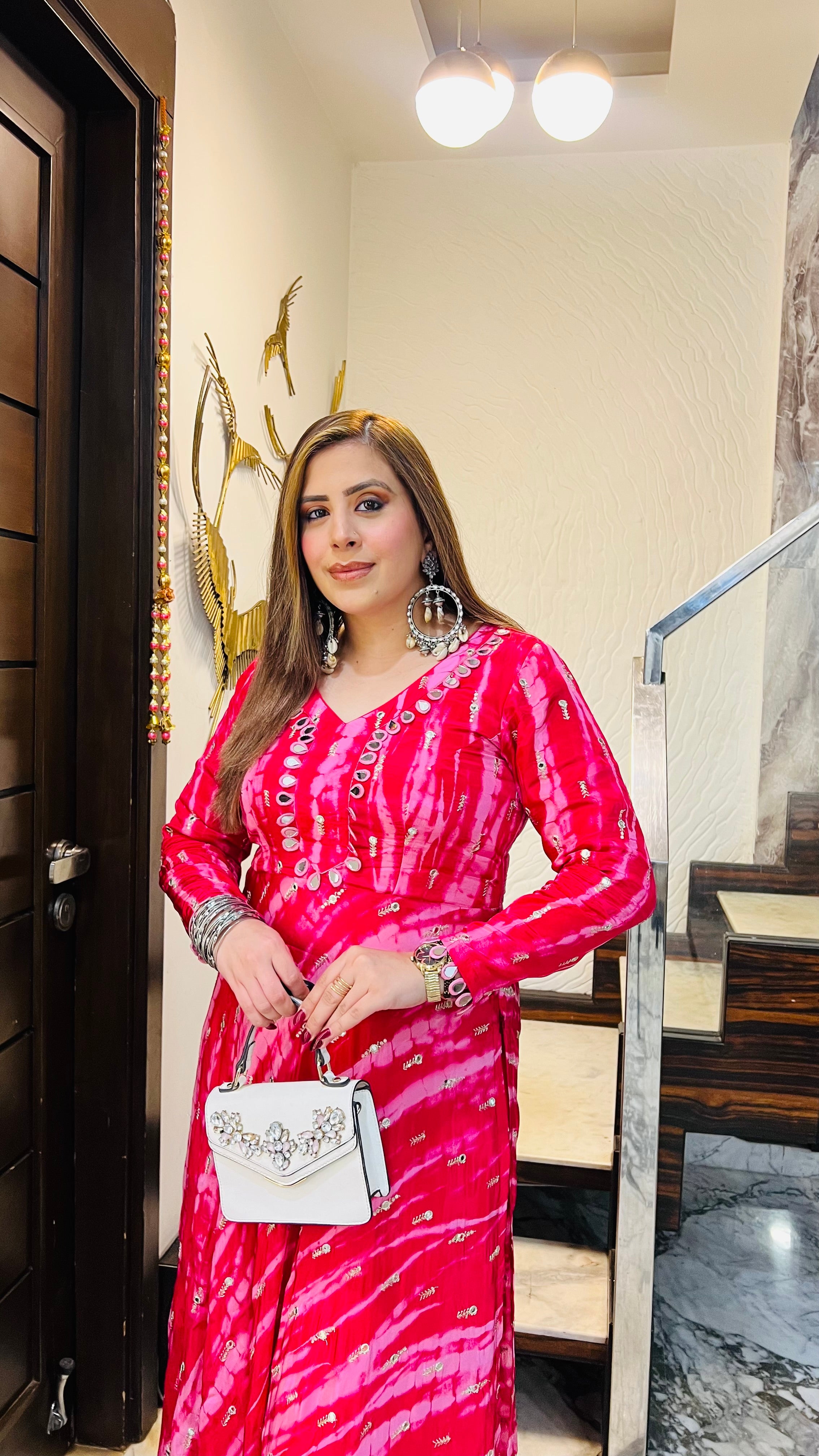 Hot Pink Shibori Suit With Free Bag