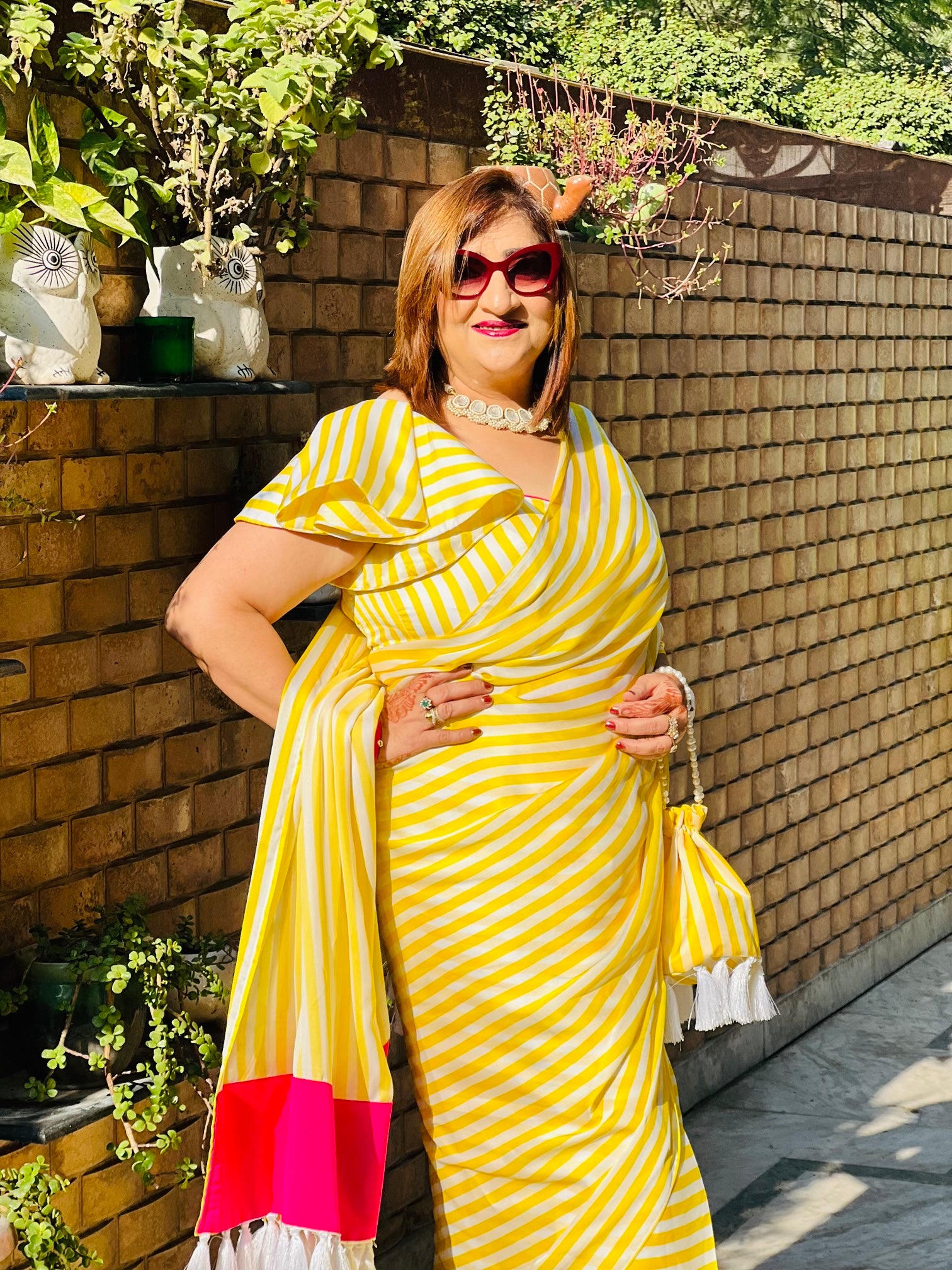 Yellow Stripes 1 Minute Saree