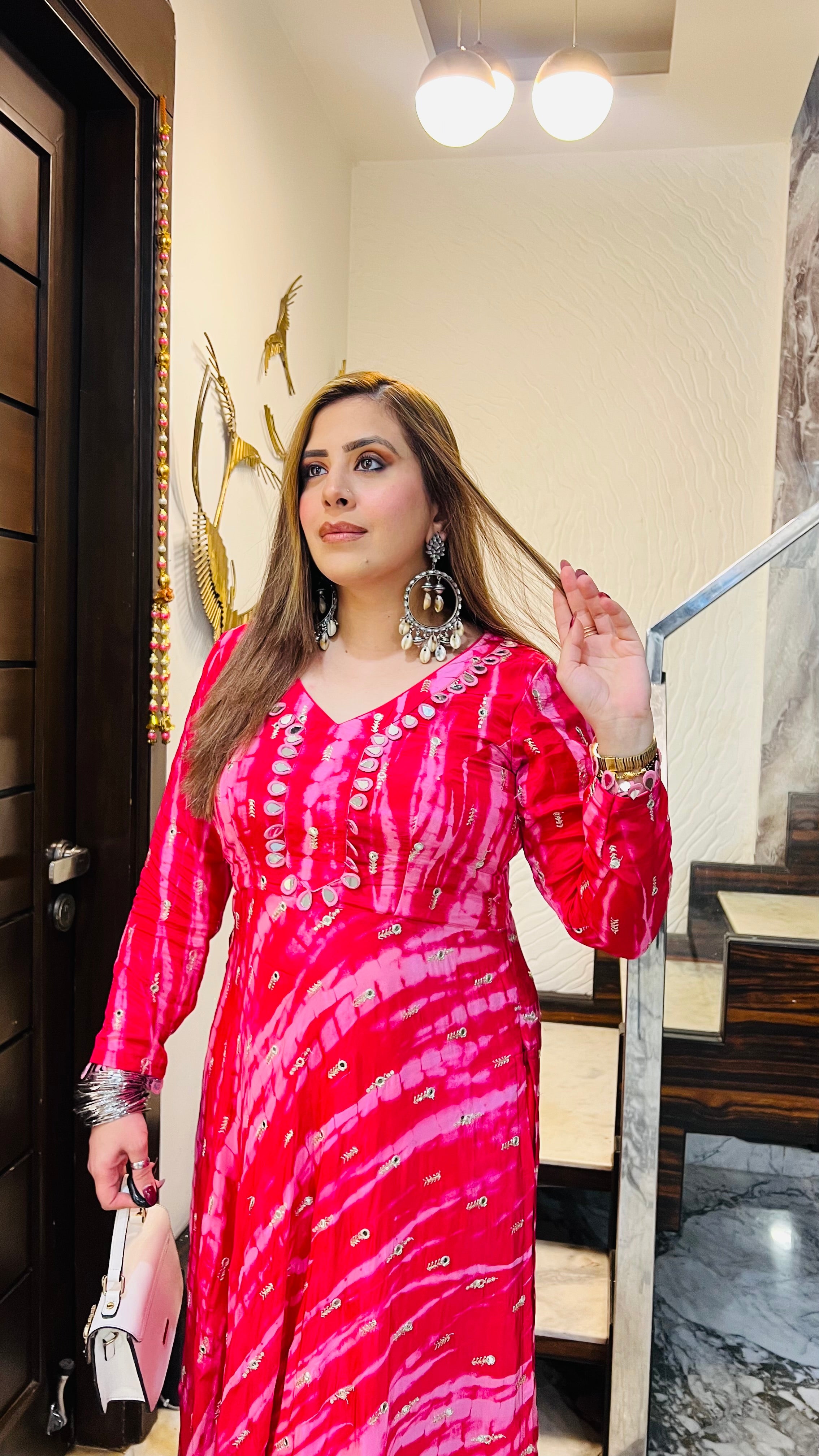 Hot Pink Shibori Suit With Free Bag