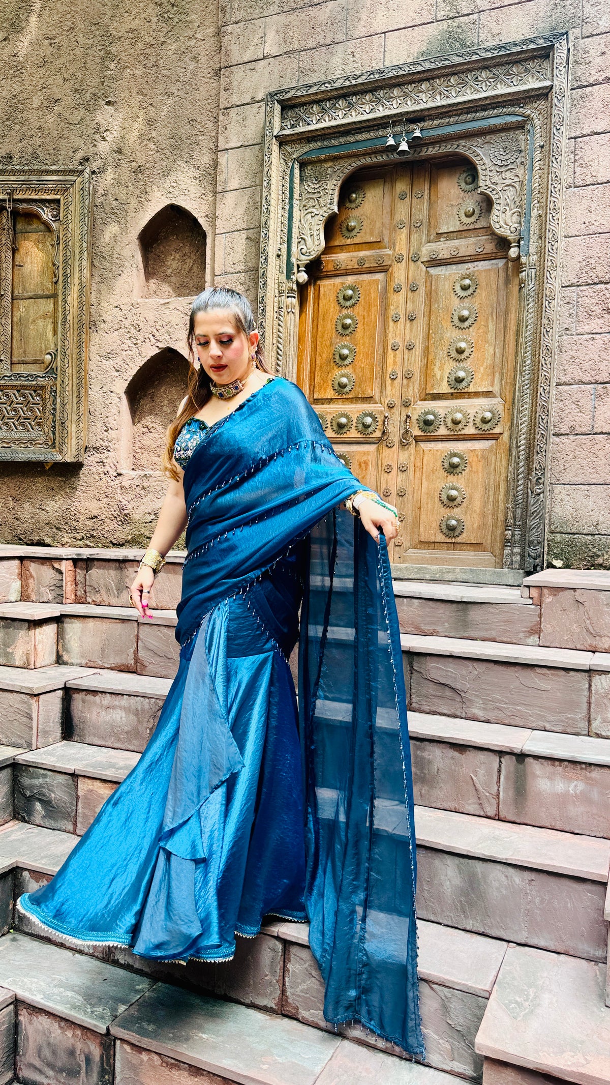 Peacock Fringes Karvachauth Saree