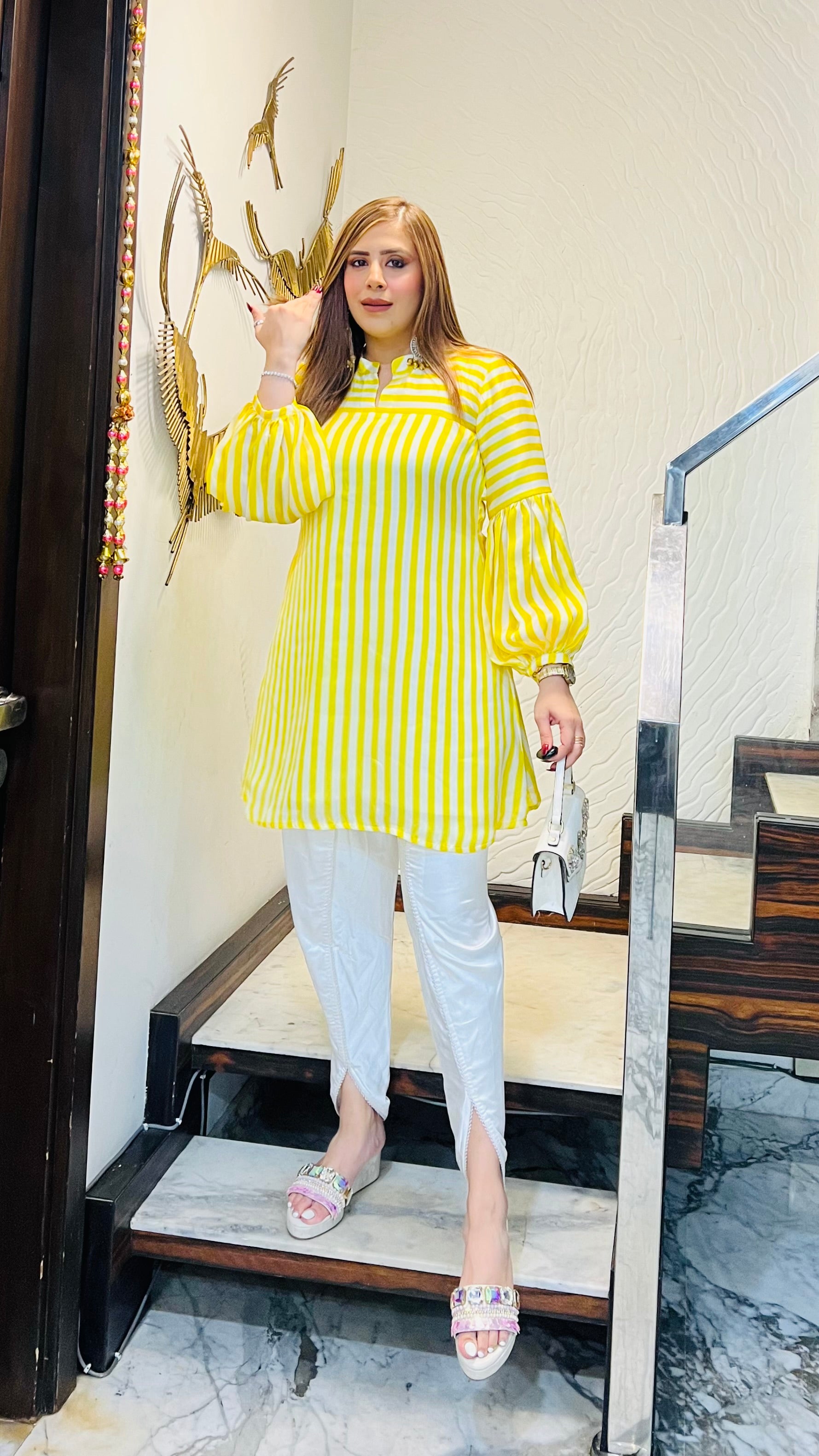 Yellow Stripes Dhoti Co-Ord