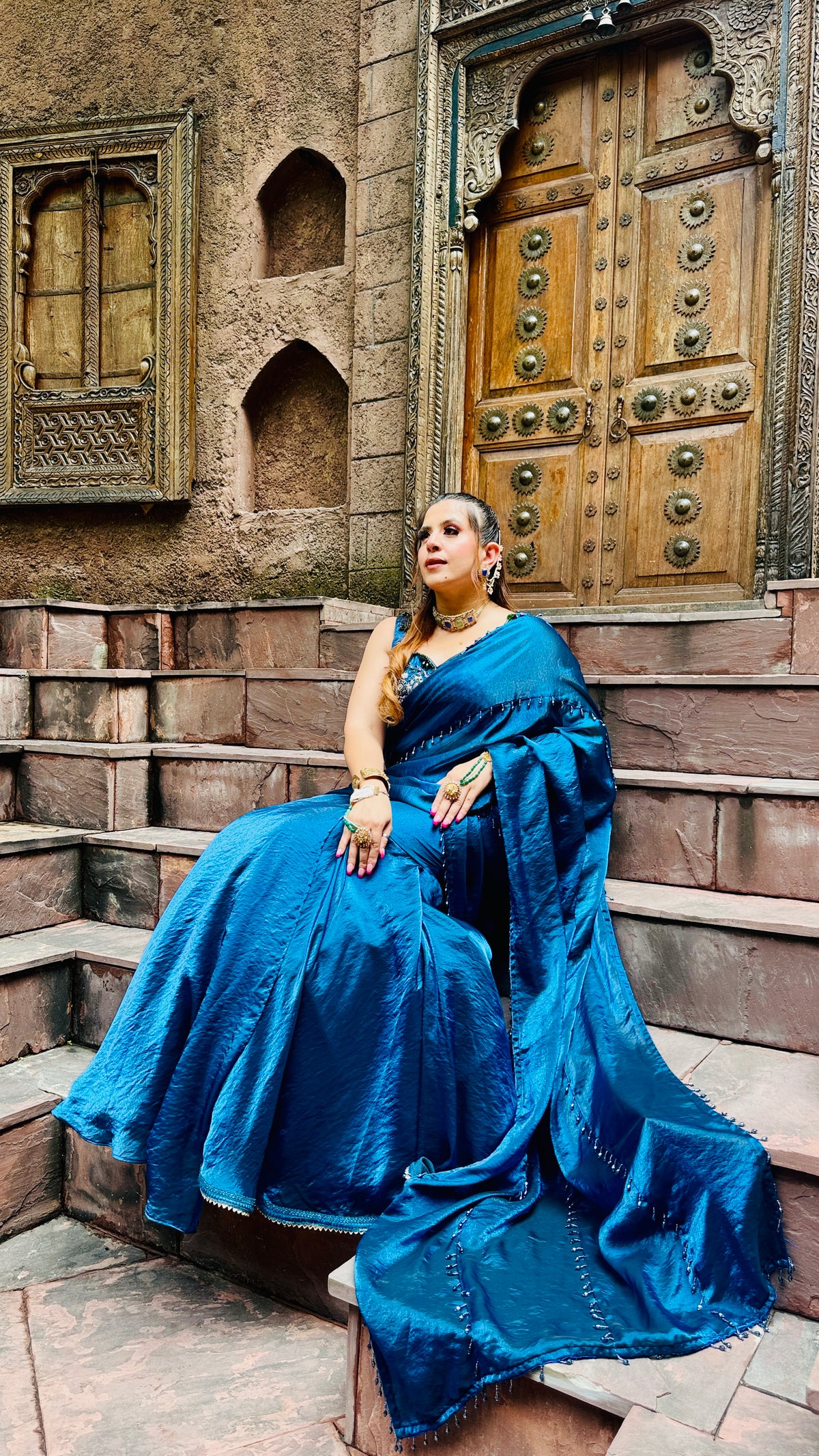 Peacock Fringes Karvachauth Saree