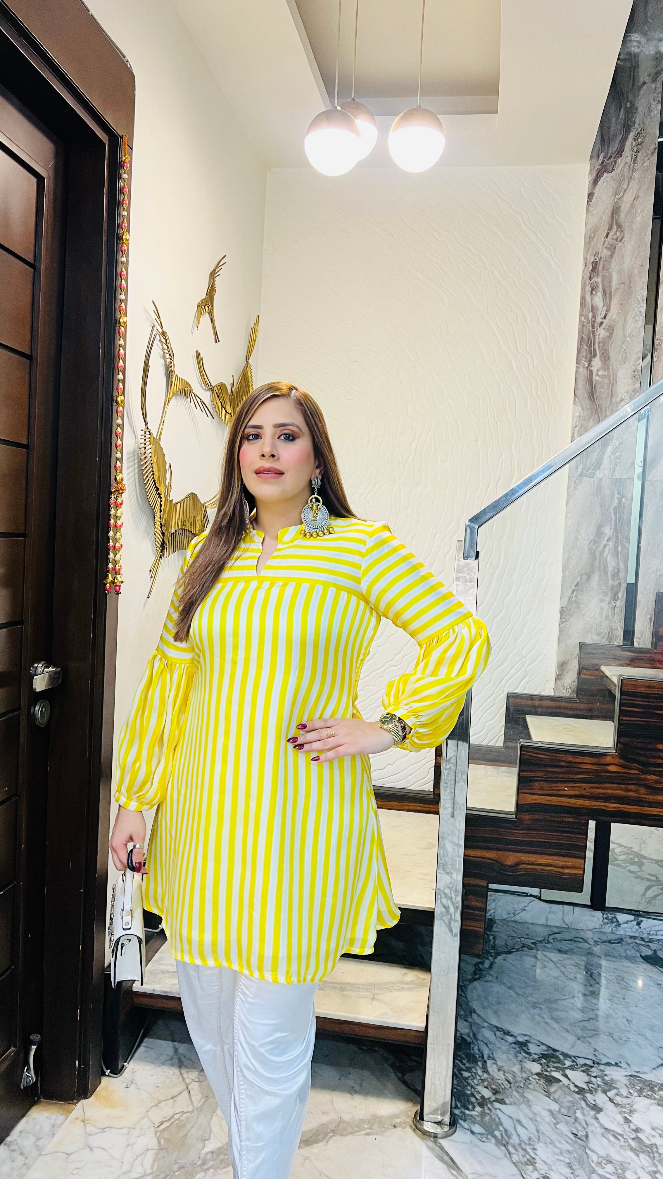 Yellow Stripes Dhoti Co-Ord