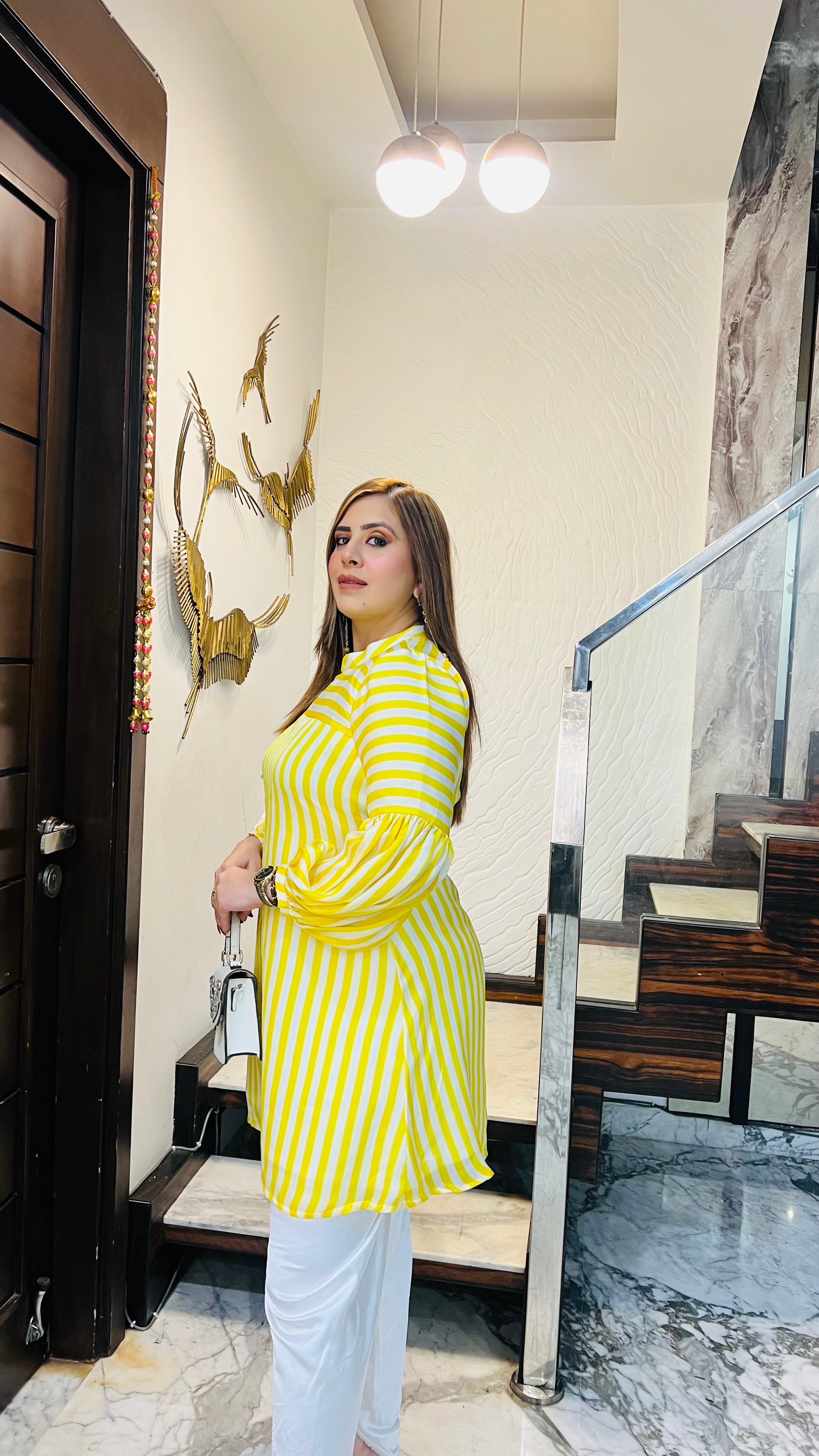 Yellow Stripes Dhoti Co-Ord