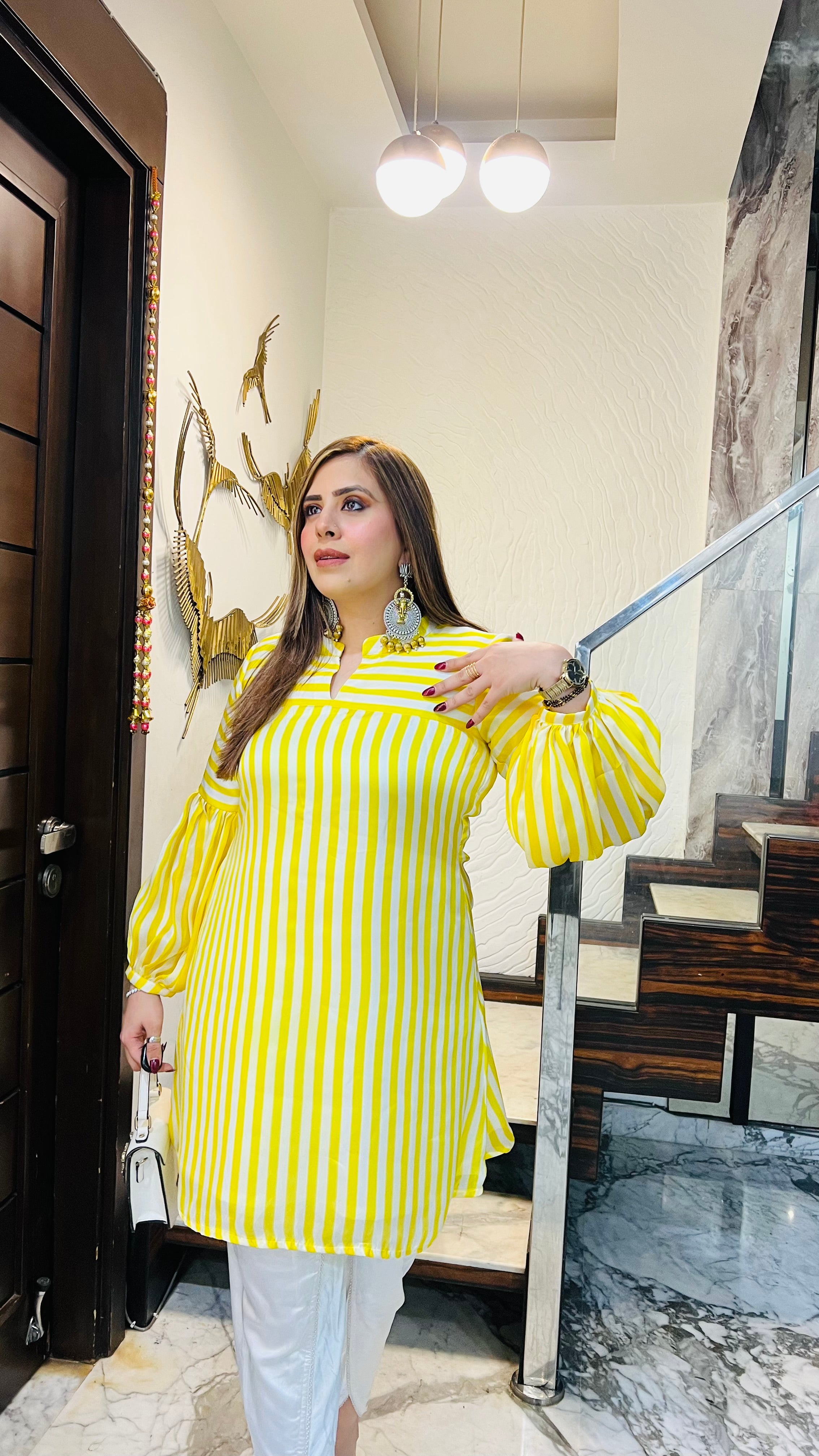 Yellow Stripes Dhoti Co-Ord
