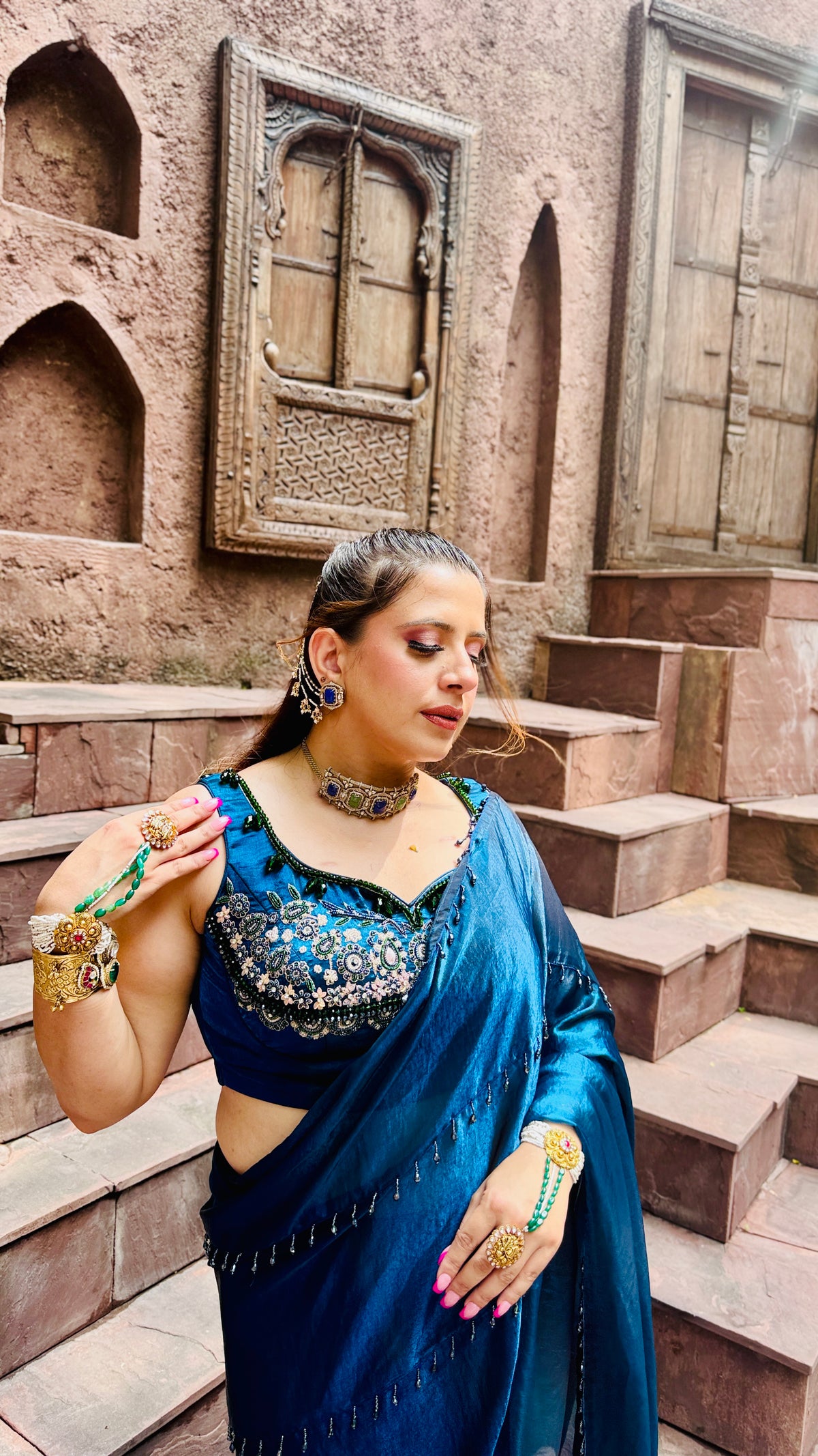 Peacock Fringes Karvachauth Saree