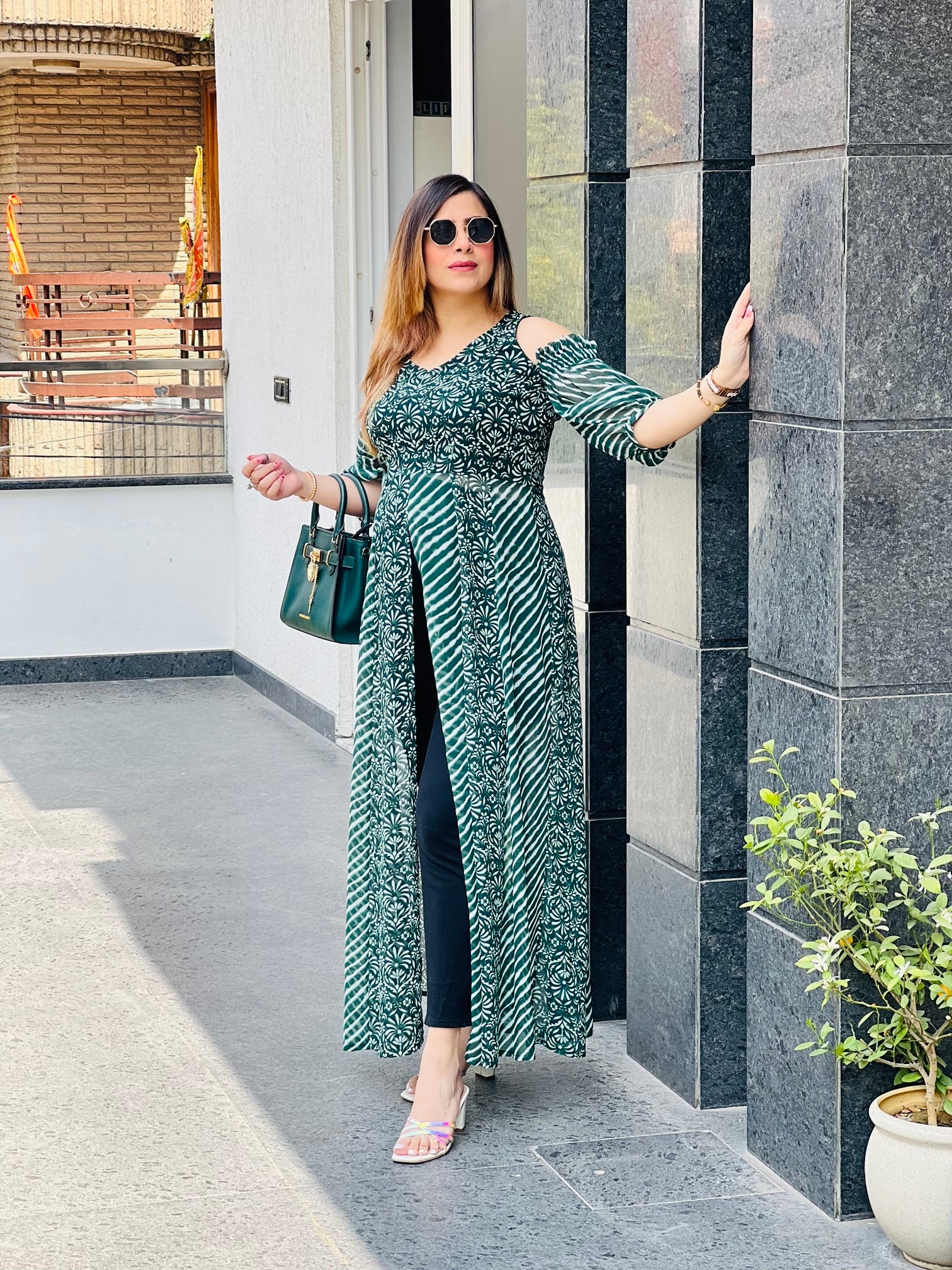 Green Play Leheriya Slit Top