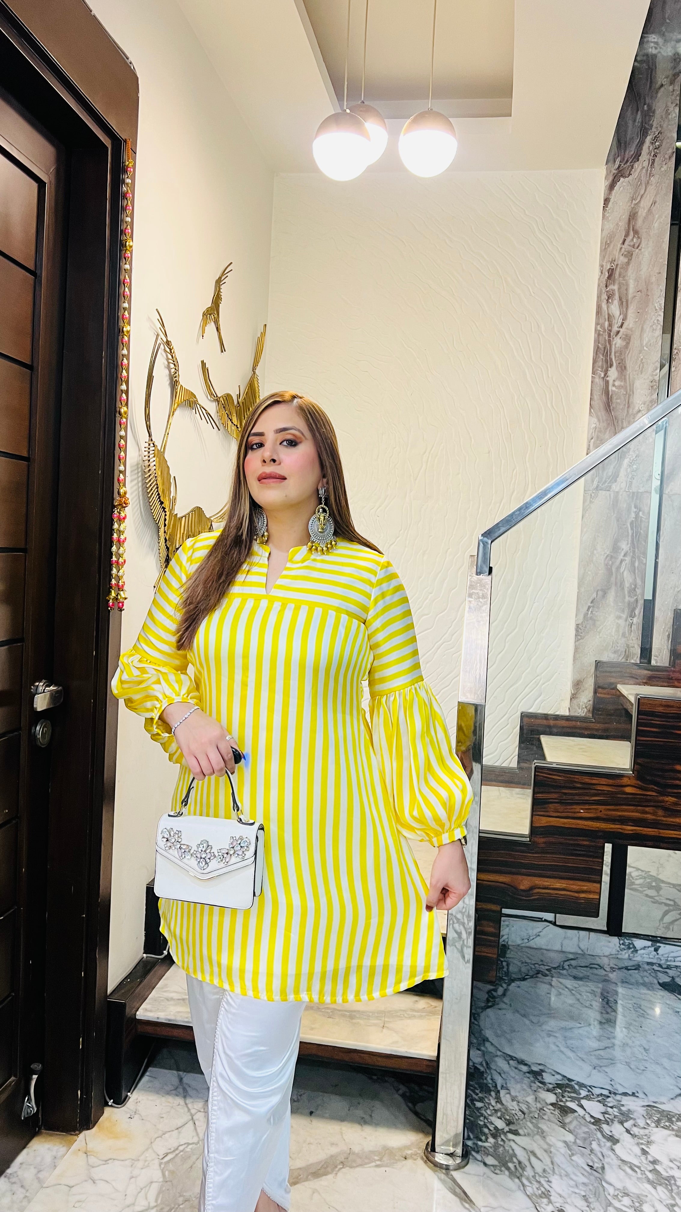 Yellow Stripes Dhoti Co-Ord