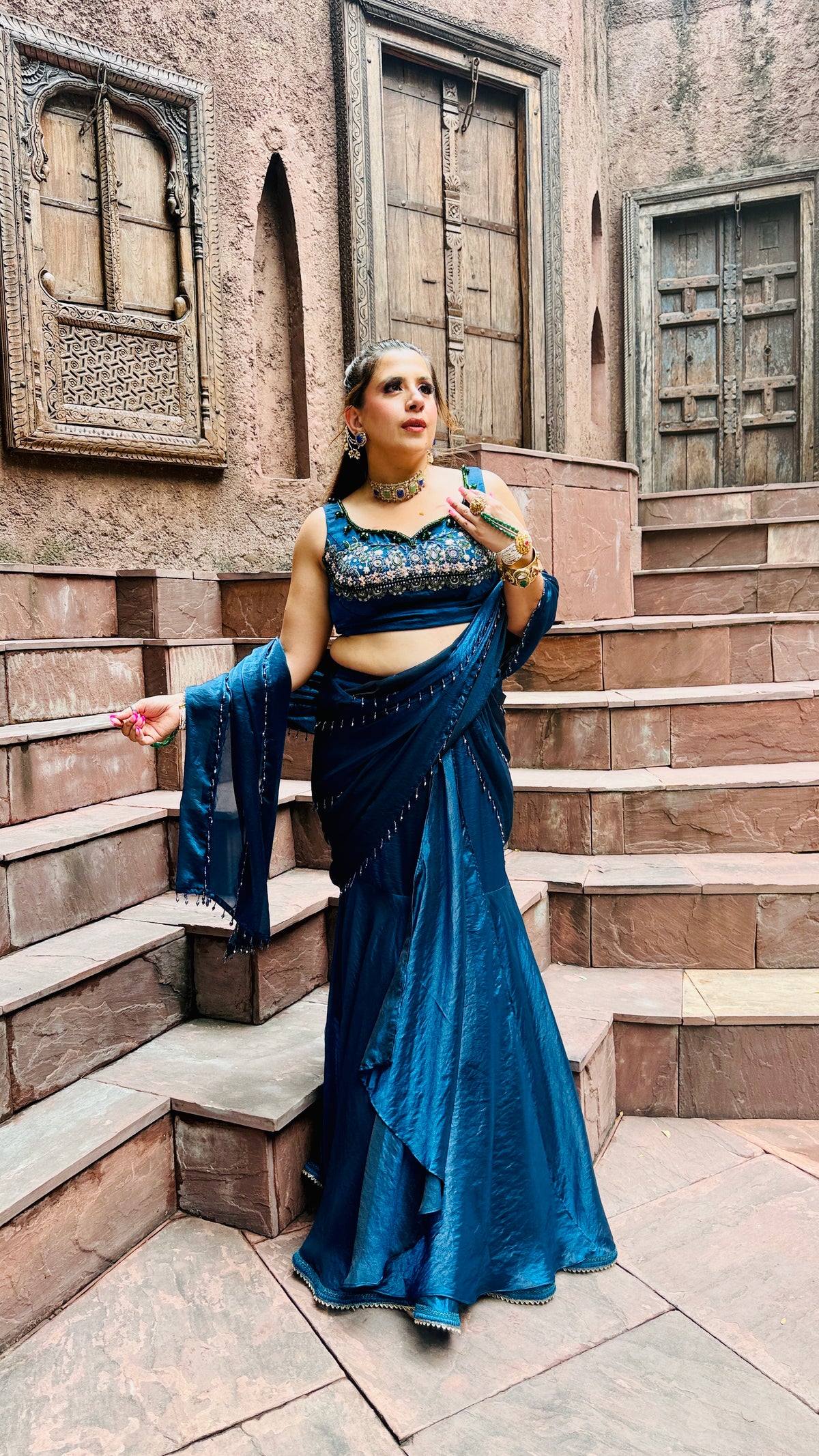 Peacock Fringes Karvachauth Saree