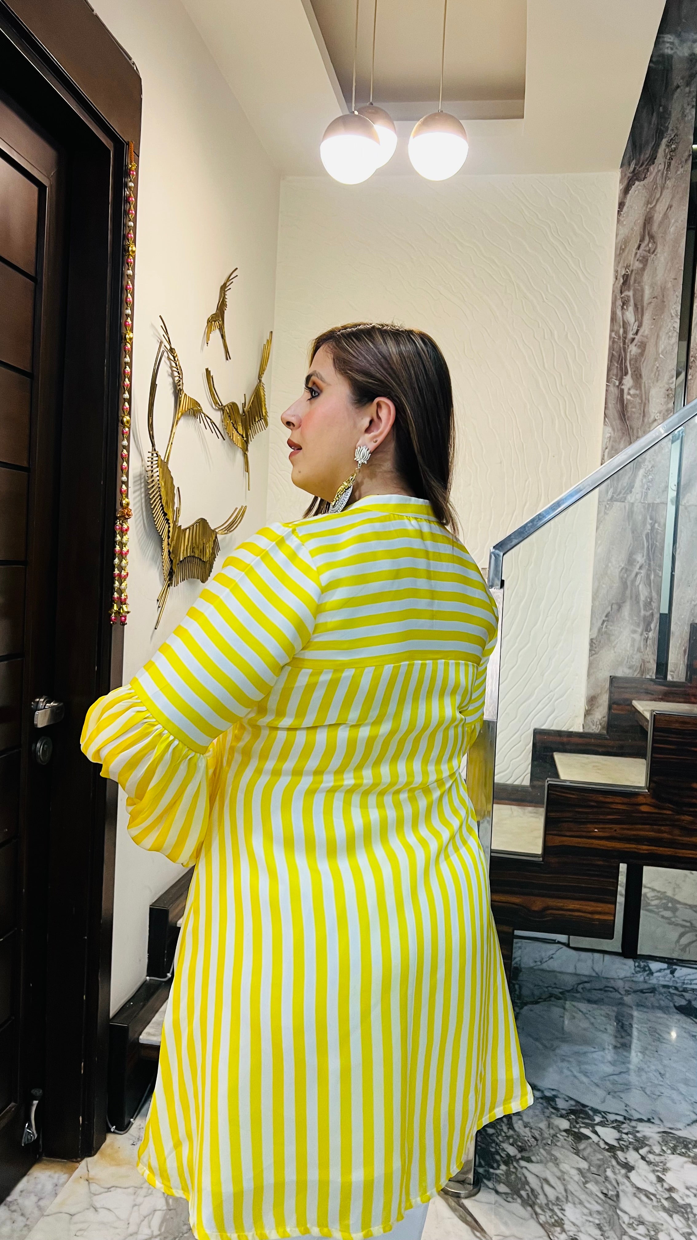 Yellow Stripes Dhoti Co-Ord