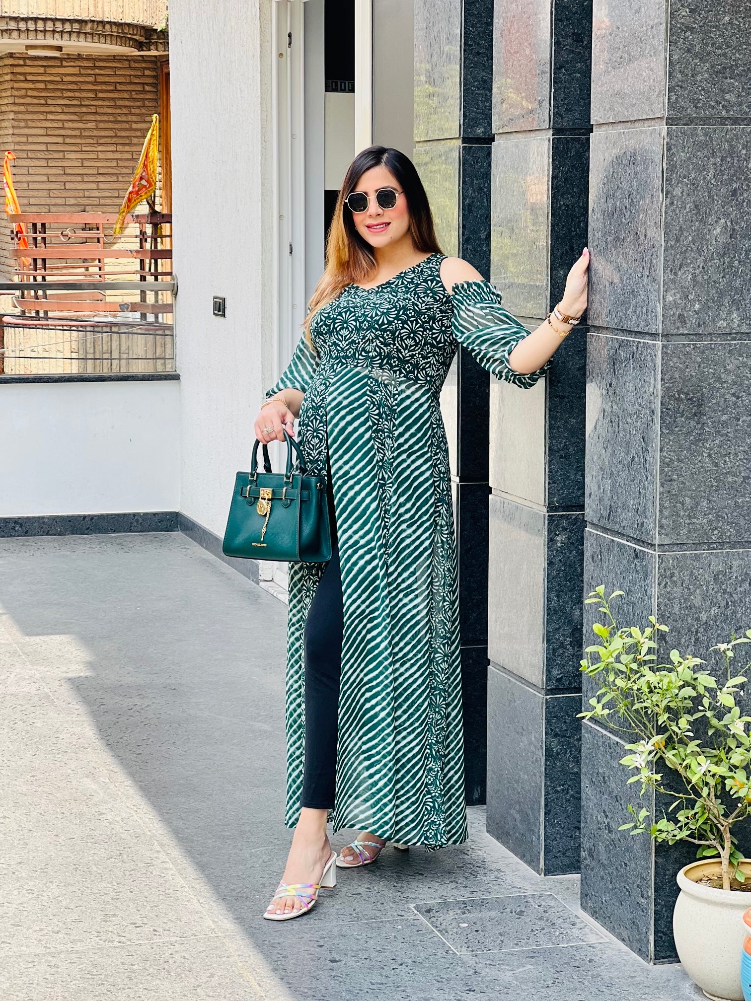 Green Play Leheriya Slit Top