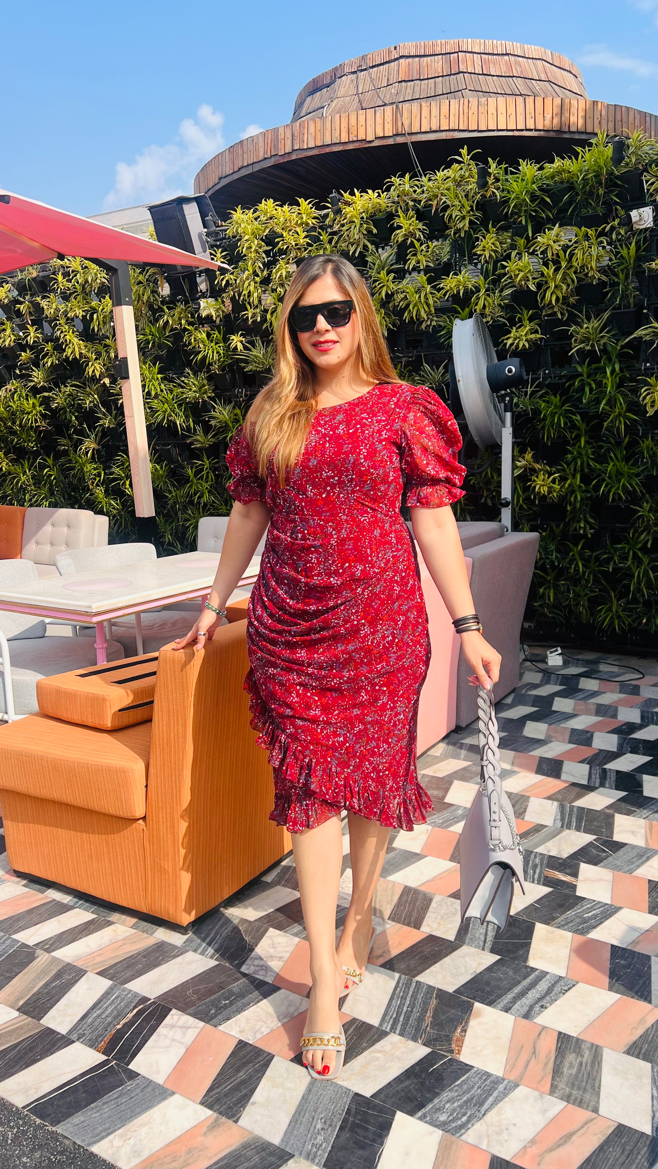 Maroon Floral Drape Midi