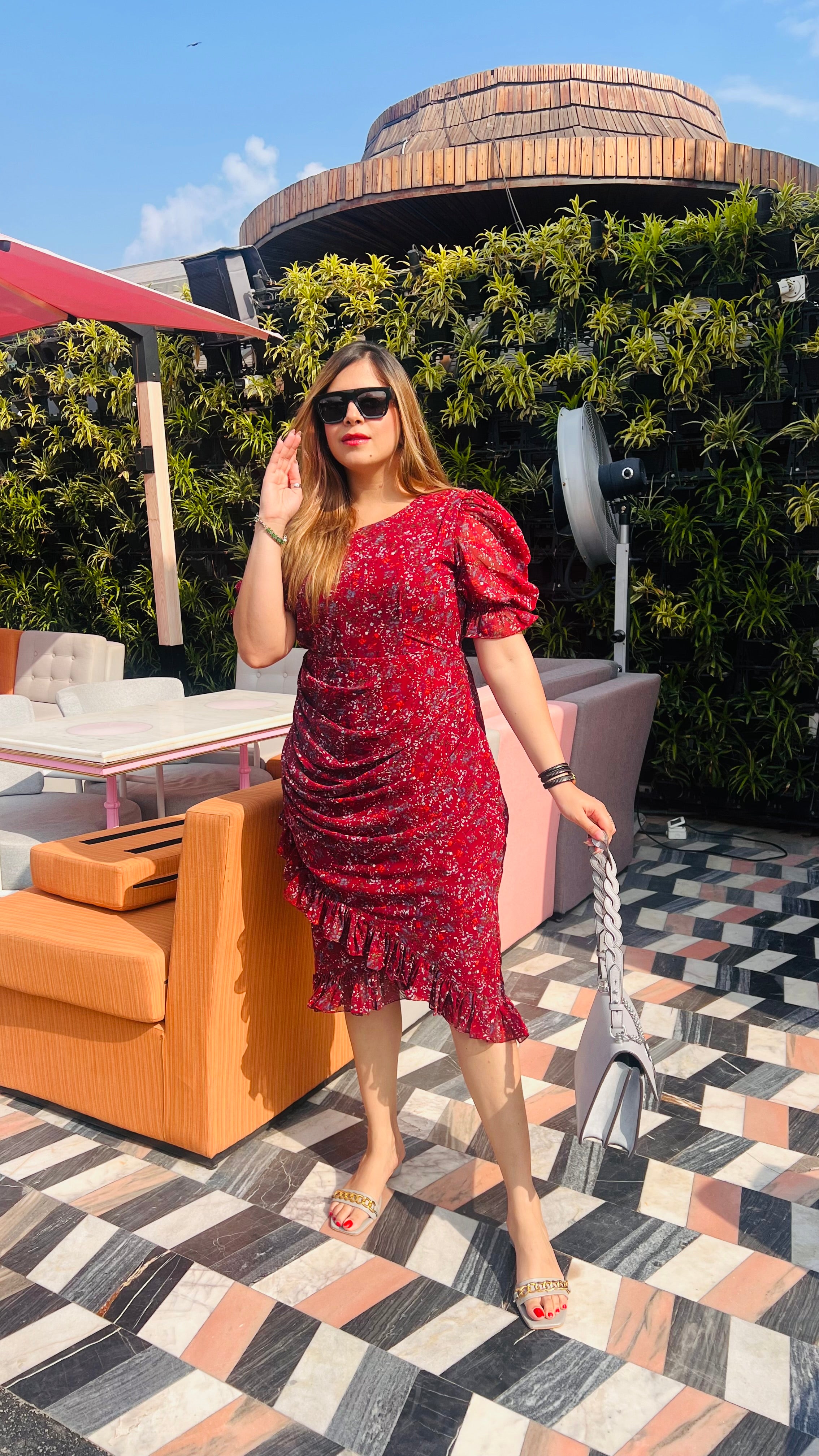 Maroon Floral Drape Midi