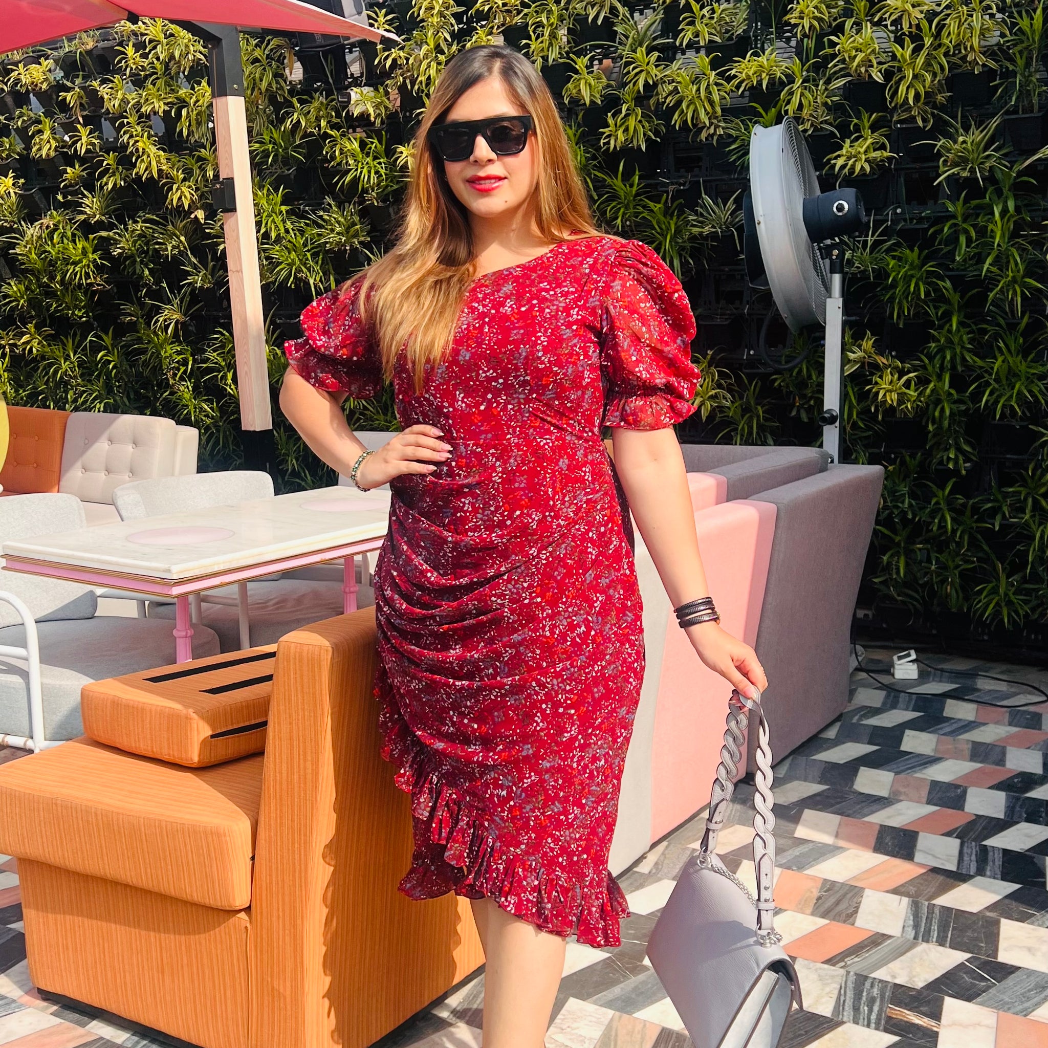 Maroon Floral Drape Midi