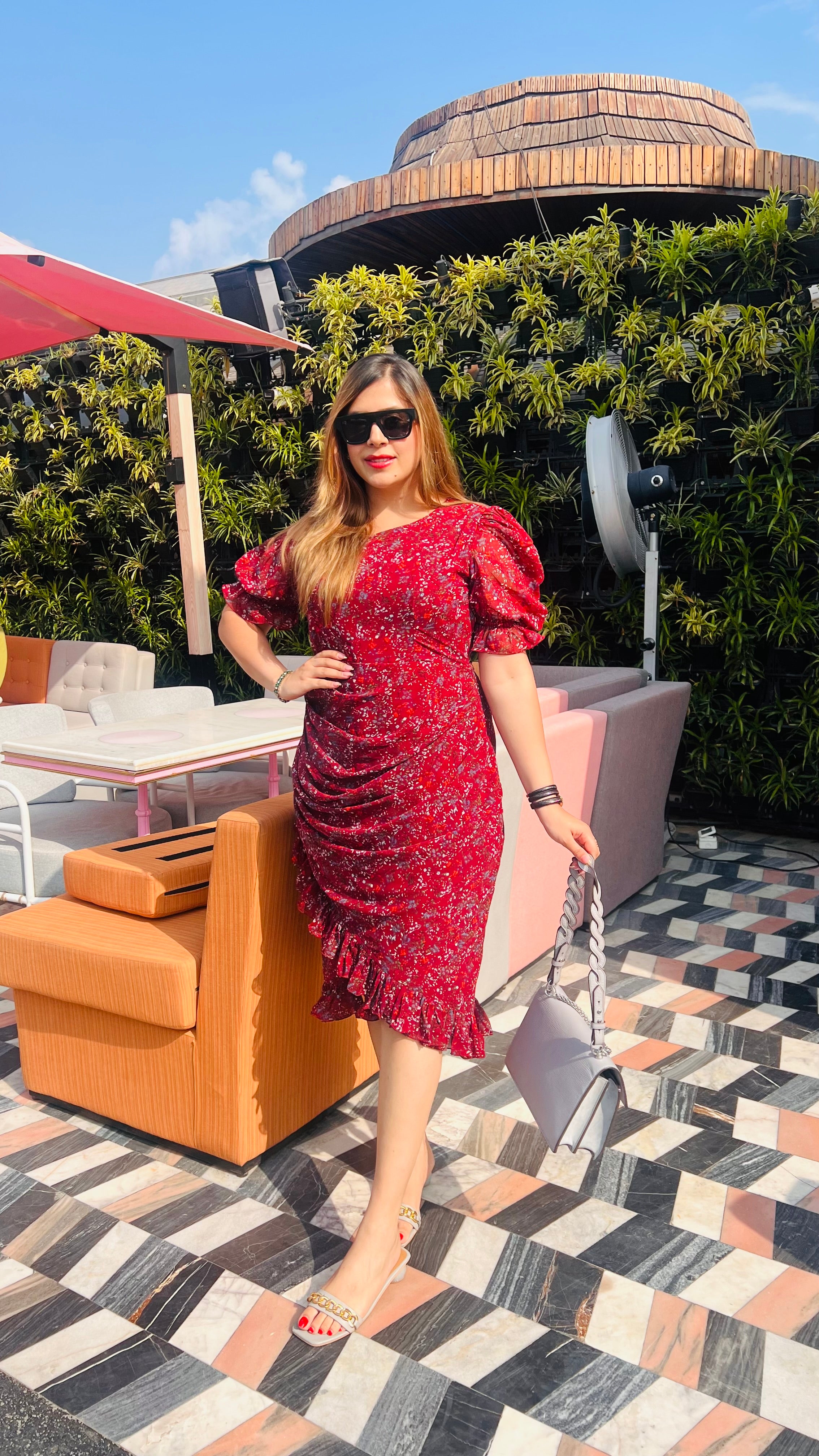 Maroon Floral Drape Midi