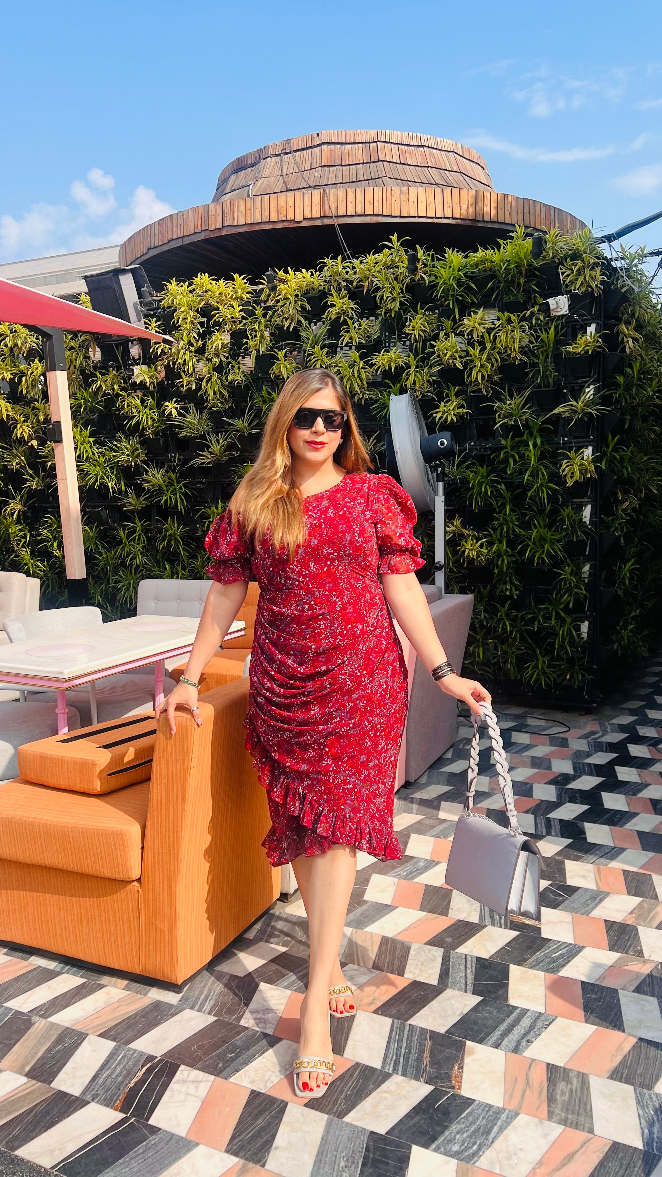 Maroon Floral Drape Midi