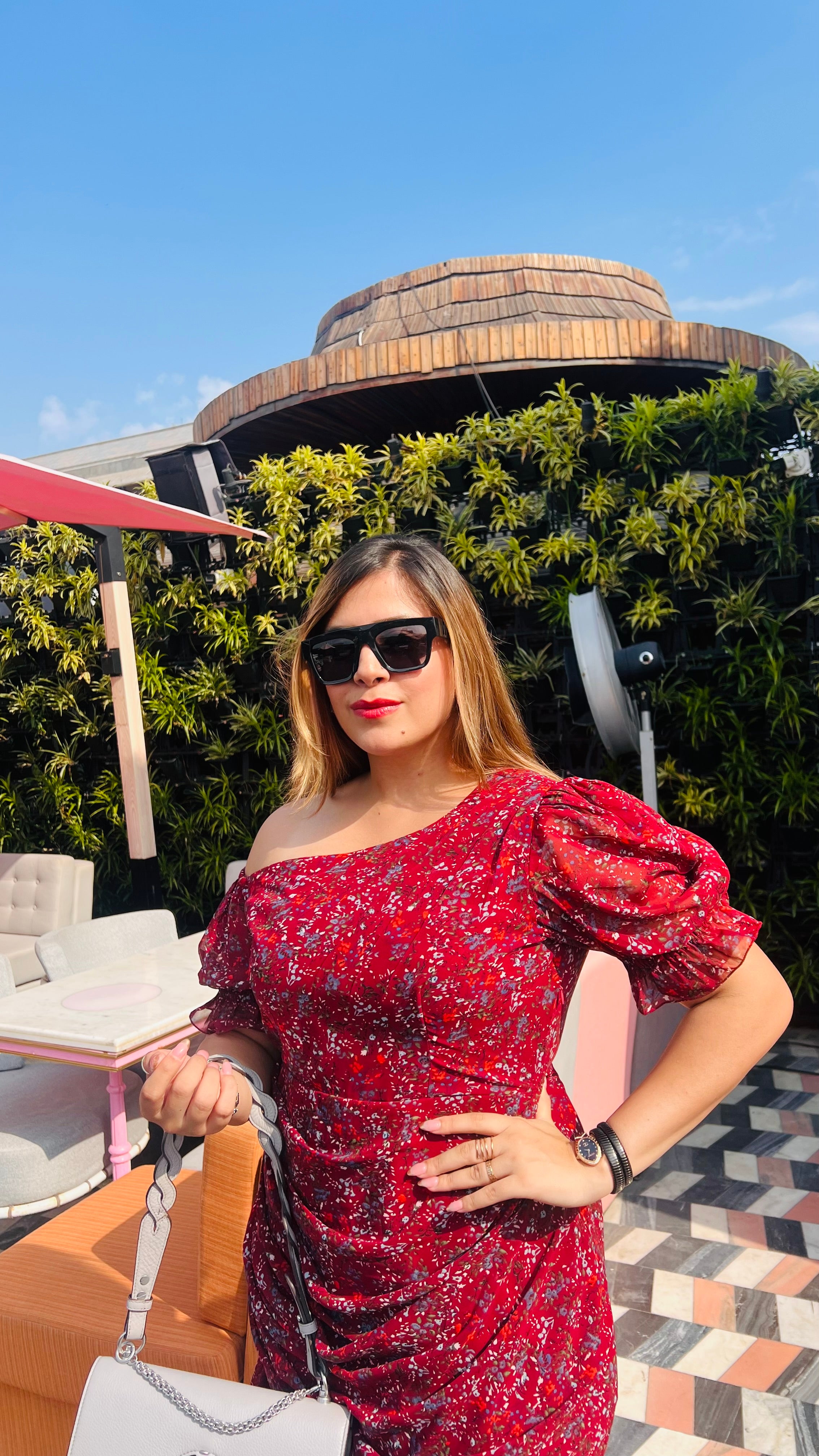 Maroon Floral Drape Midi