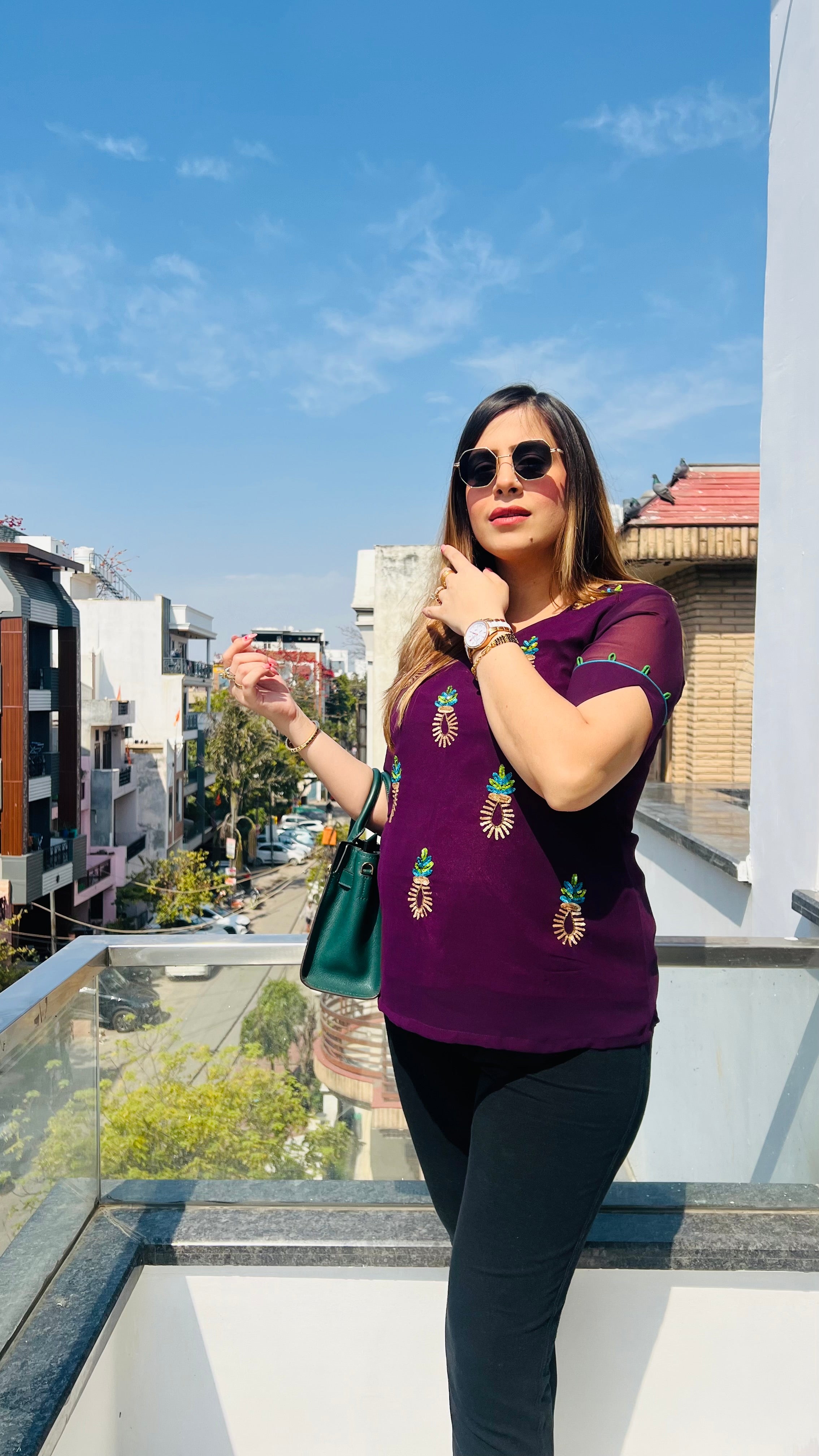 Purple Embroidered Top