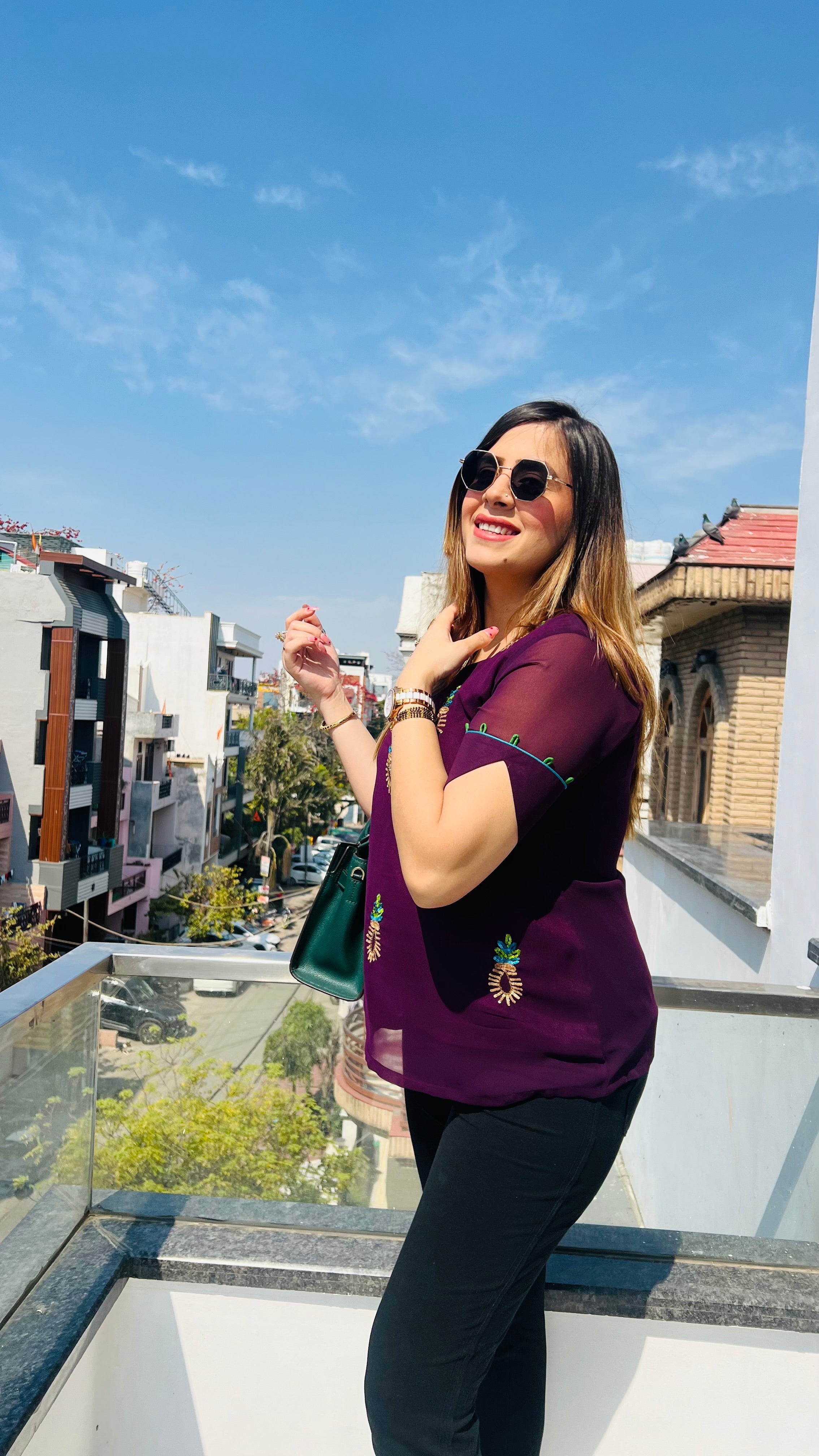 Purple Embroidered Top