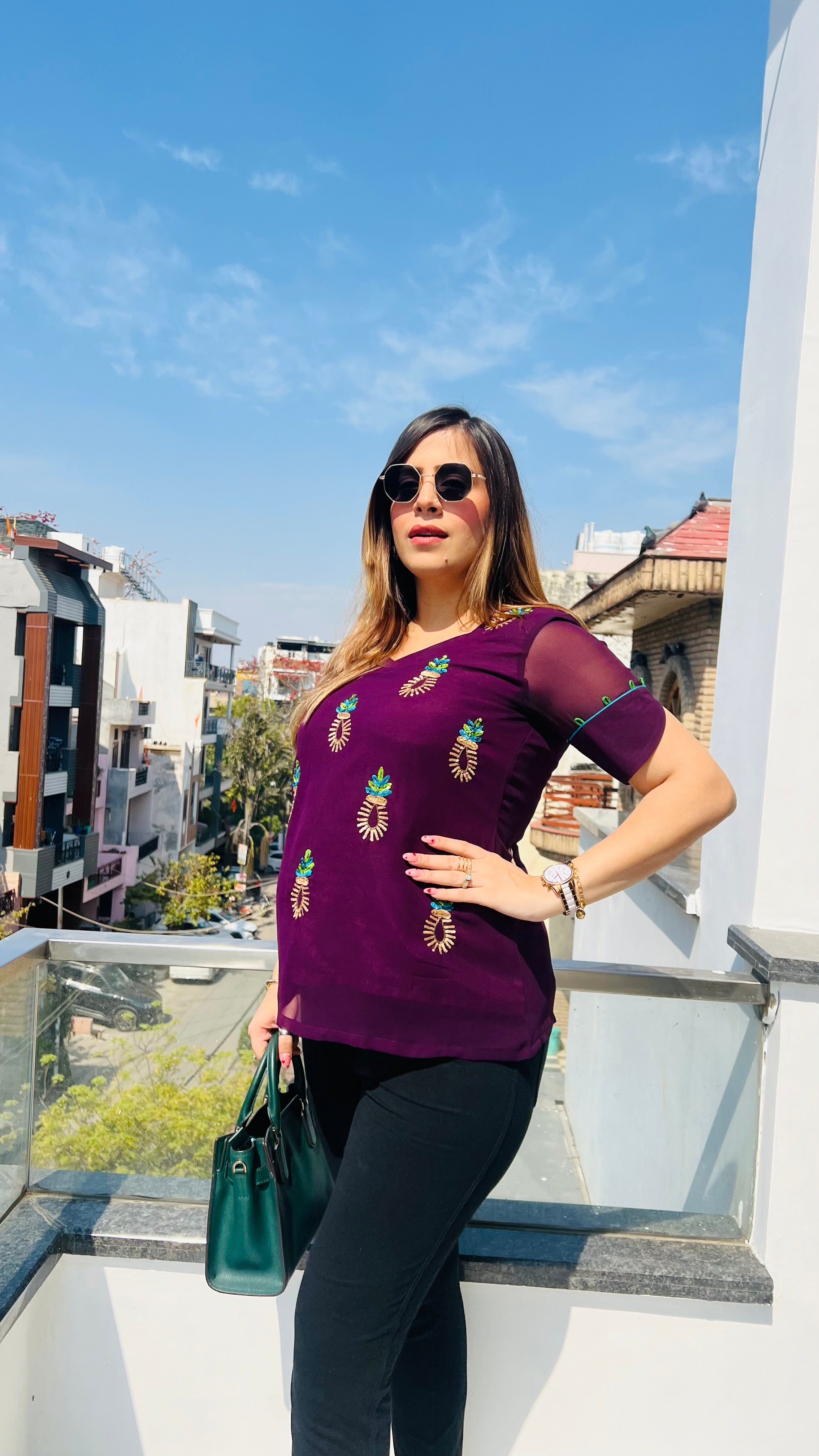 Purple Embroidered Top