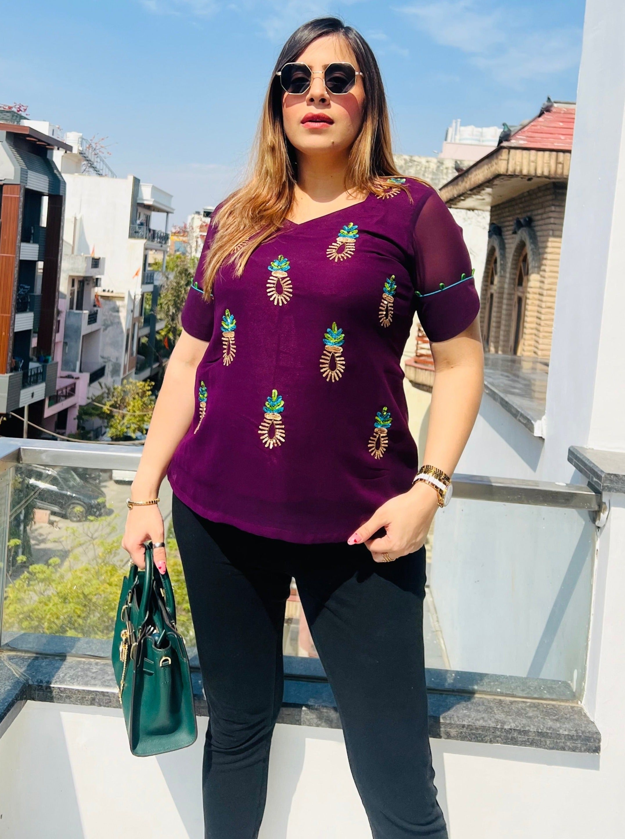 Purple Embroidered Top