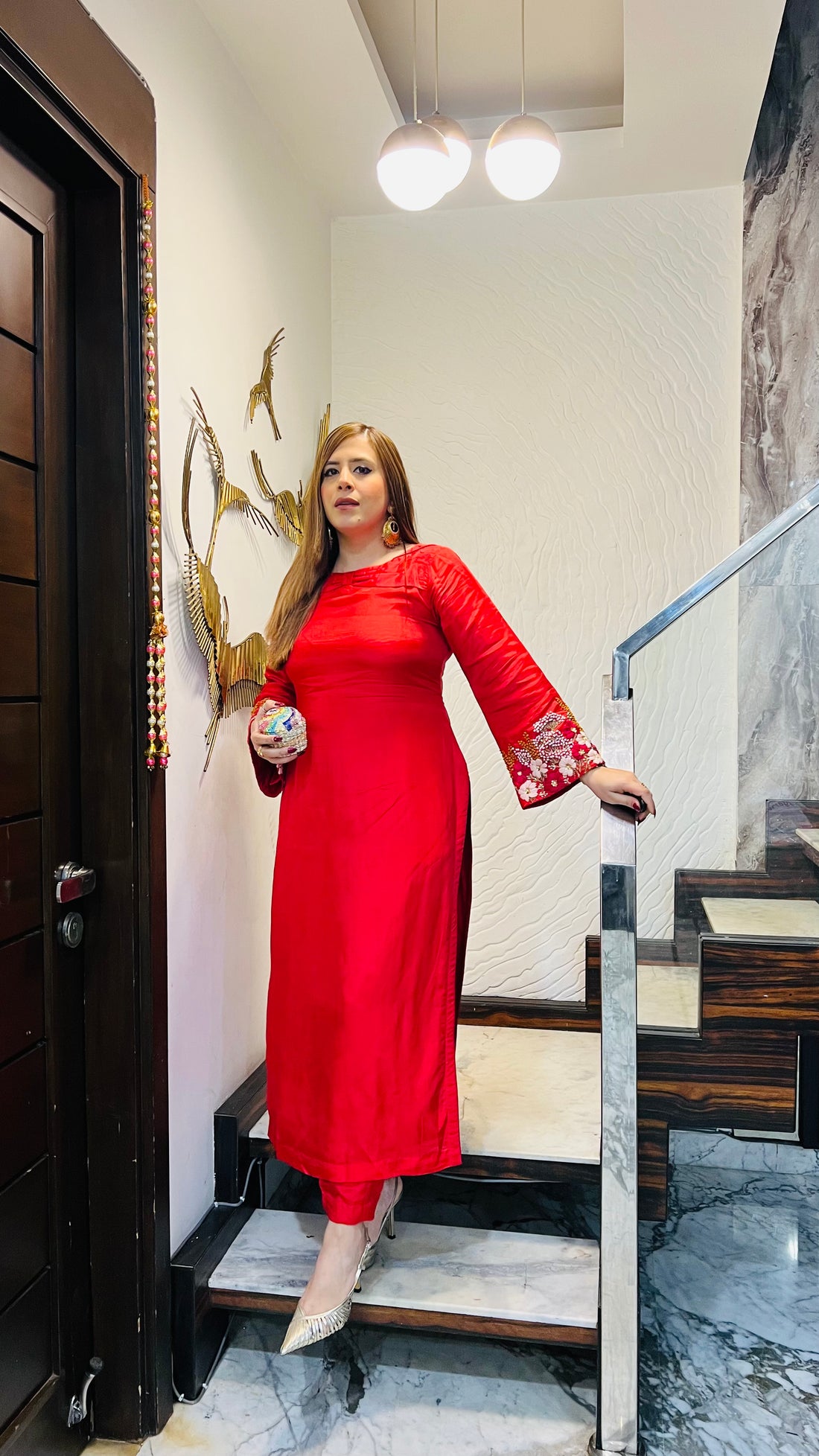 Coral Embroidered Suit