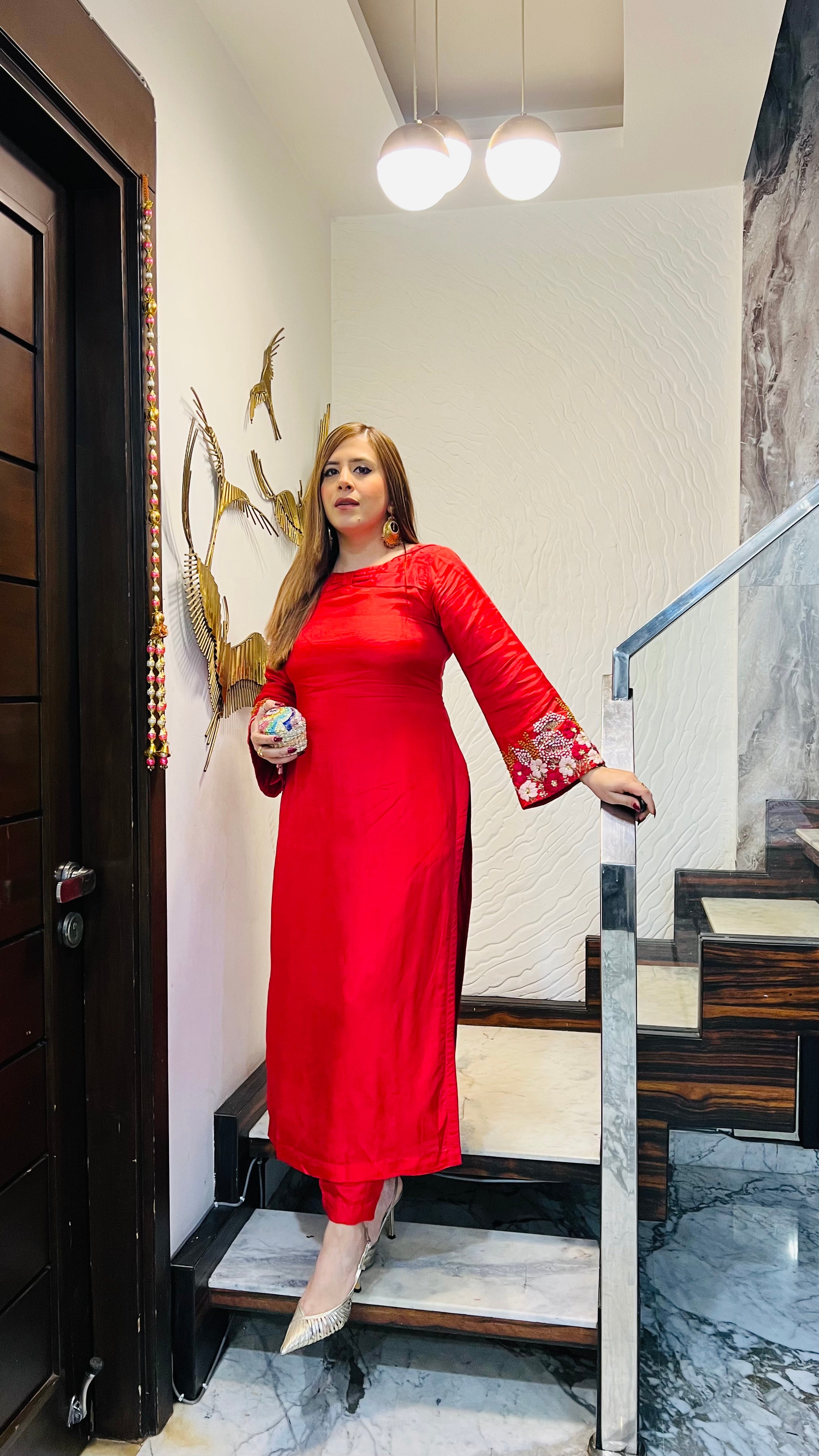 Coral Embroidered Suit